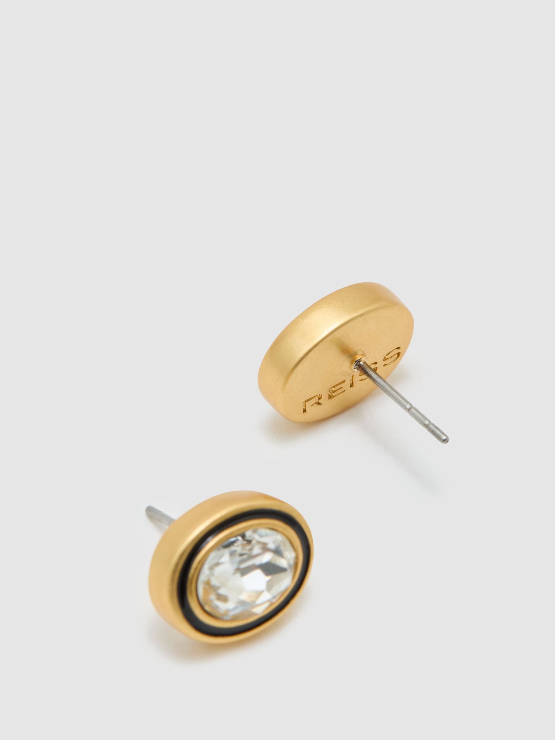 Crystal Rock Enamel Stud Earrings in Gold Tone - Image 3 of 4