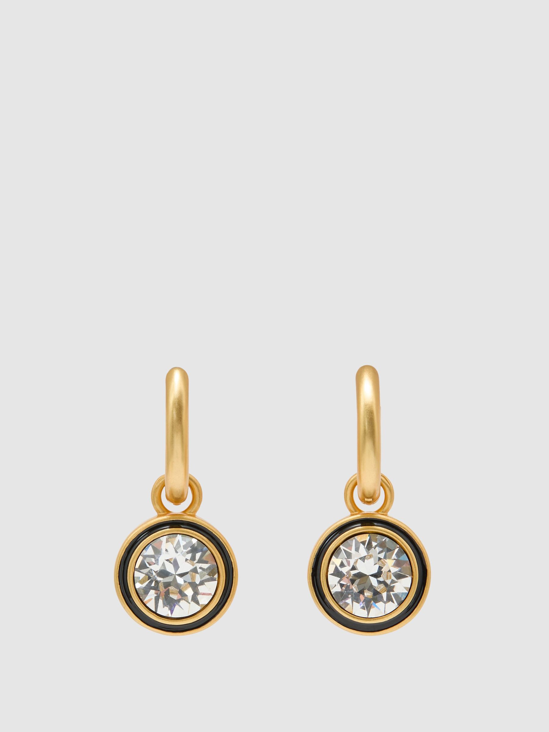 Crystal Rock Enamel Huggie Earrings in Gold Tone - Image 2 of 4