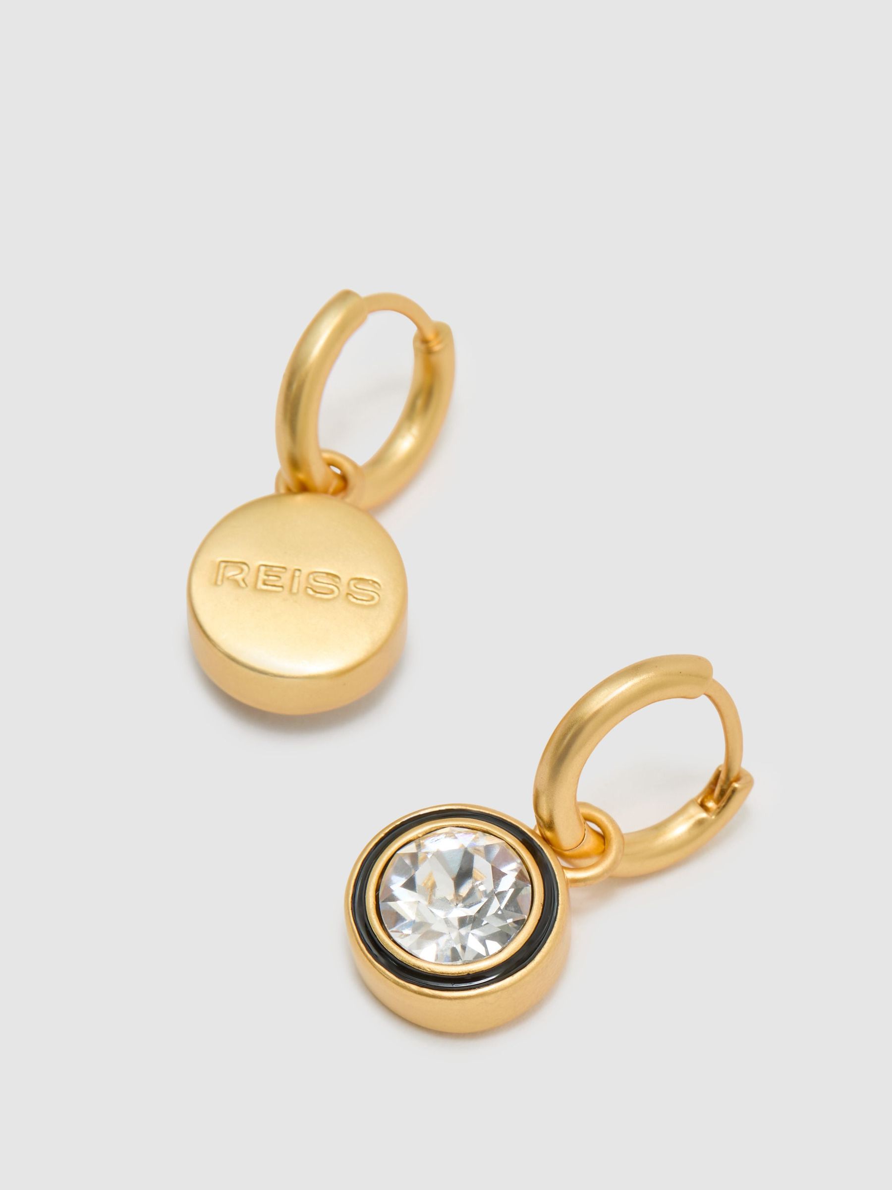 Crystal Rock Enamel Huggie Earrings in Gold Tone - Image 3 of 4
