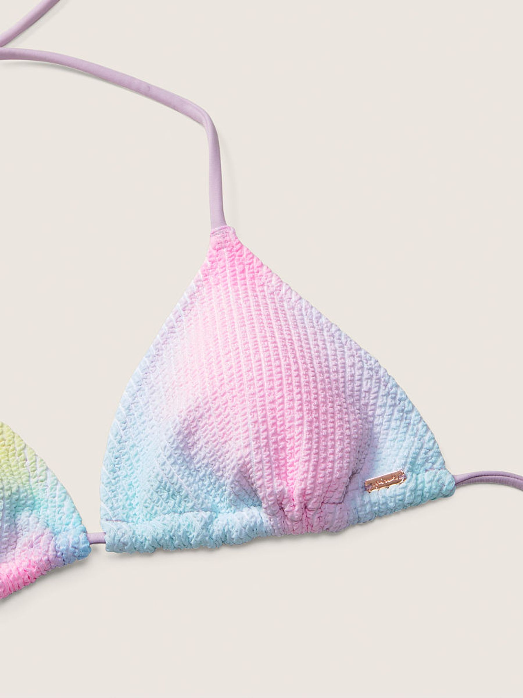Purple Multi Crinkle Triangle Halterneck Bikini Top - Image 5 of 5
