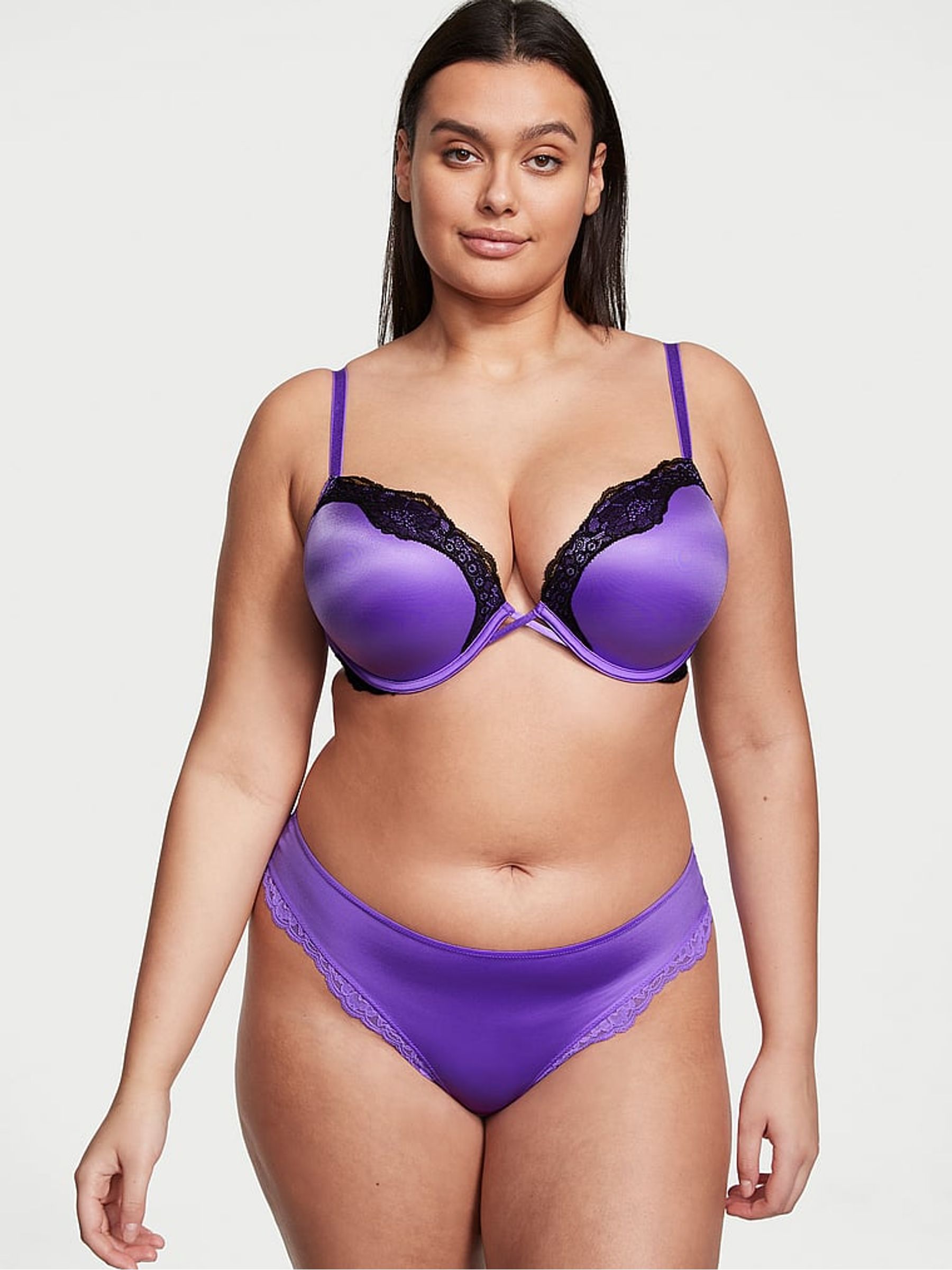 Luscious Lavender Purple Smooth Cut Out Thong Knickers - Image 1 of 2
