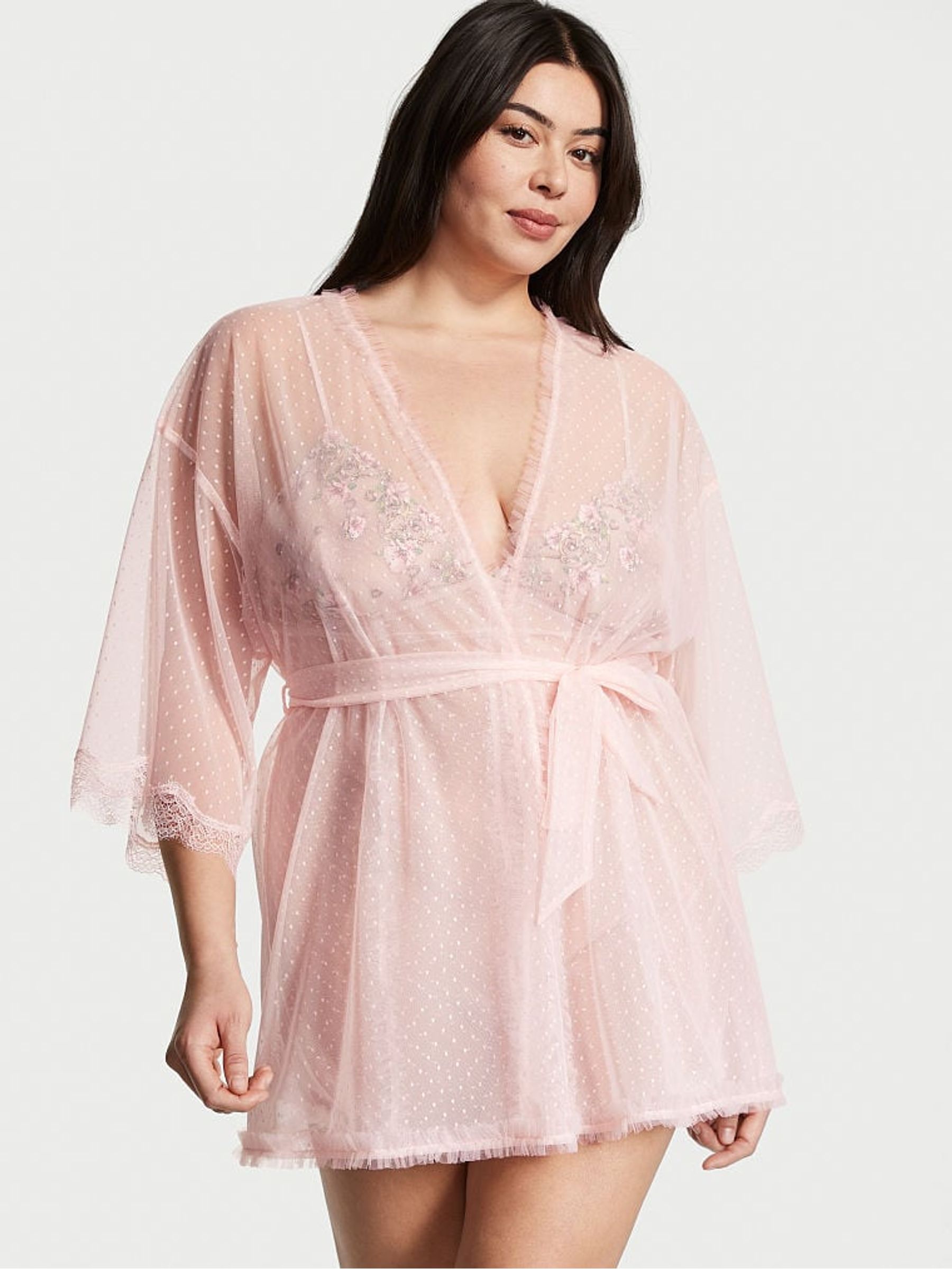 Ballet Pink Lace Long Sleeve Robe - Image 1 of 2
