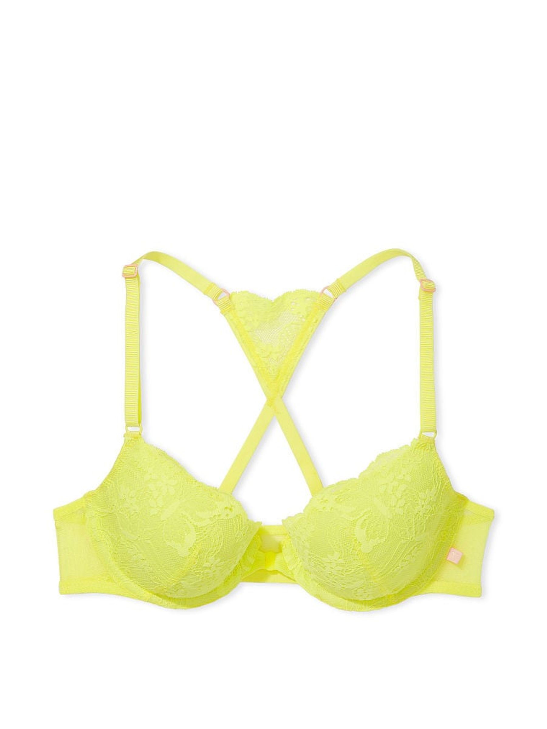 Lime Citron Yellow Lace Front Close Push Up Bra - Image 3 of 3