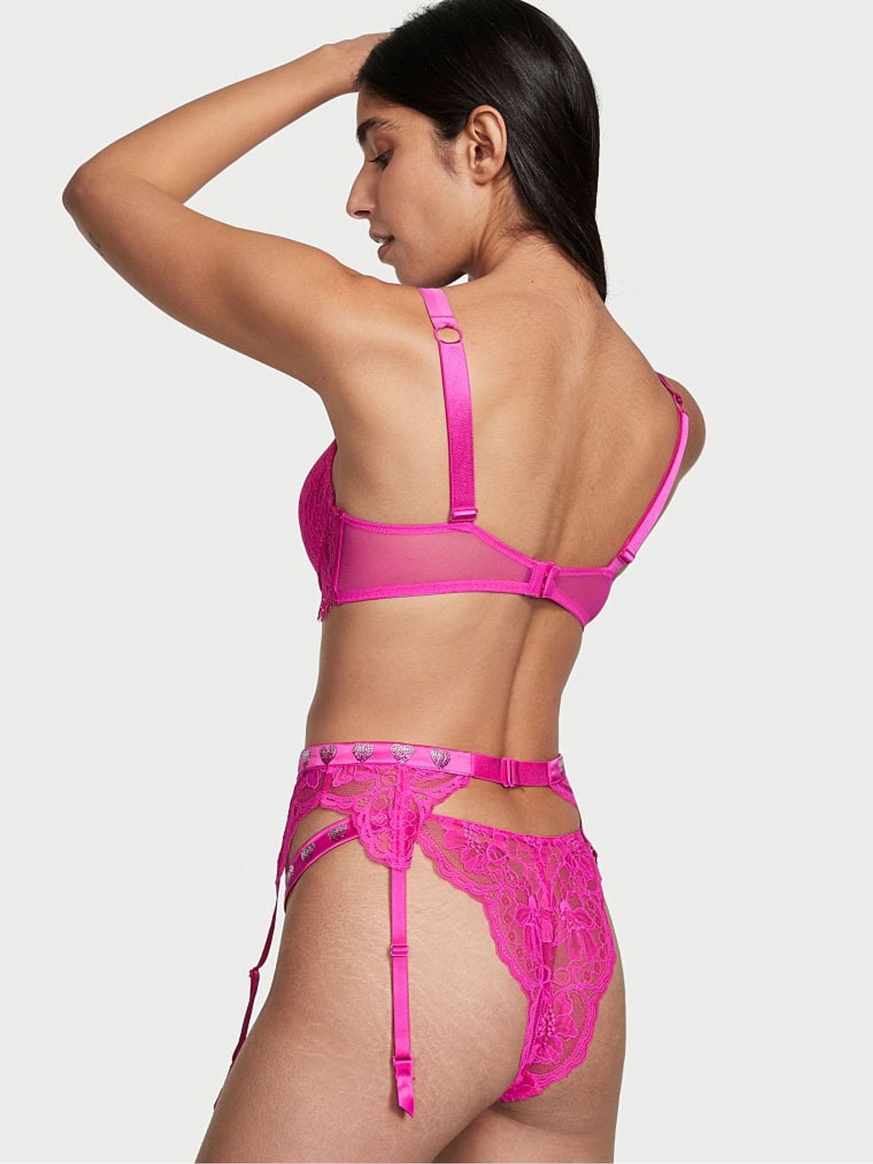 Fuchsia Frenzy Pink Lace Shine Strap Suspenders - Image 2 of 3