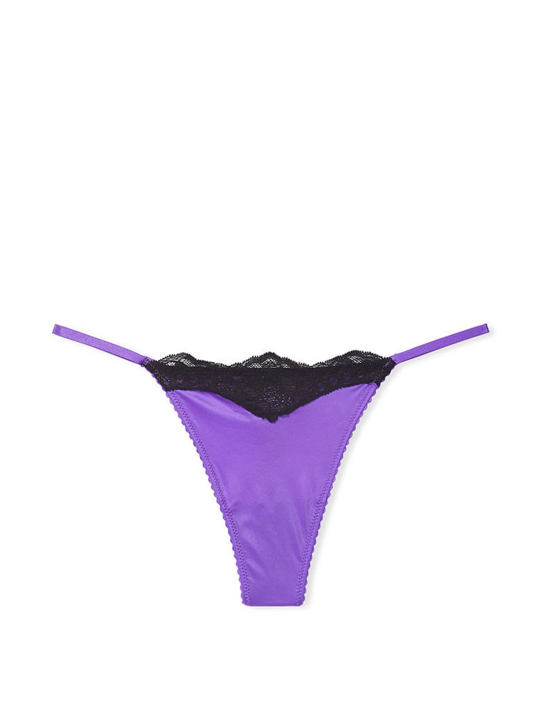 Lucious Lavender Purple Lace Trim Thong Knickers - Image 3 of 4
