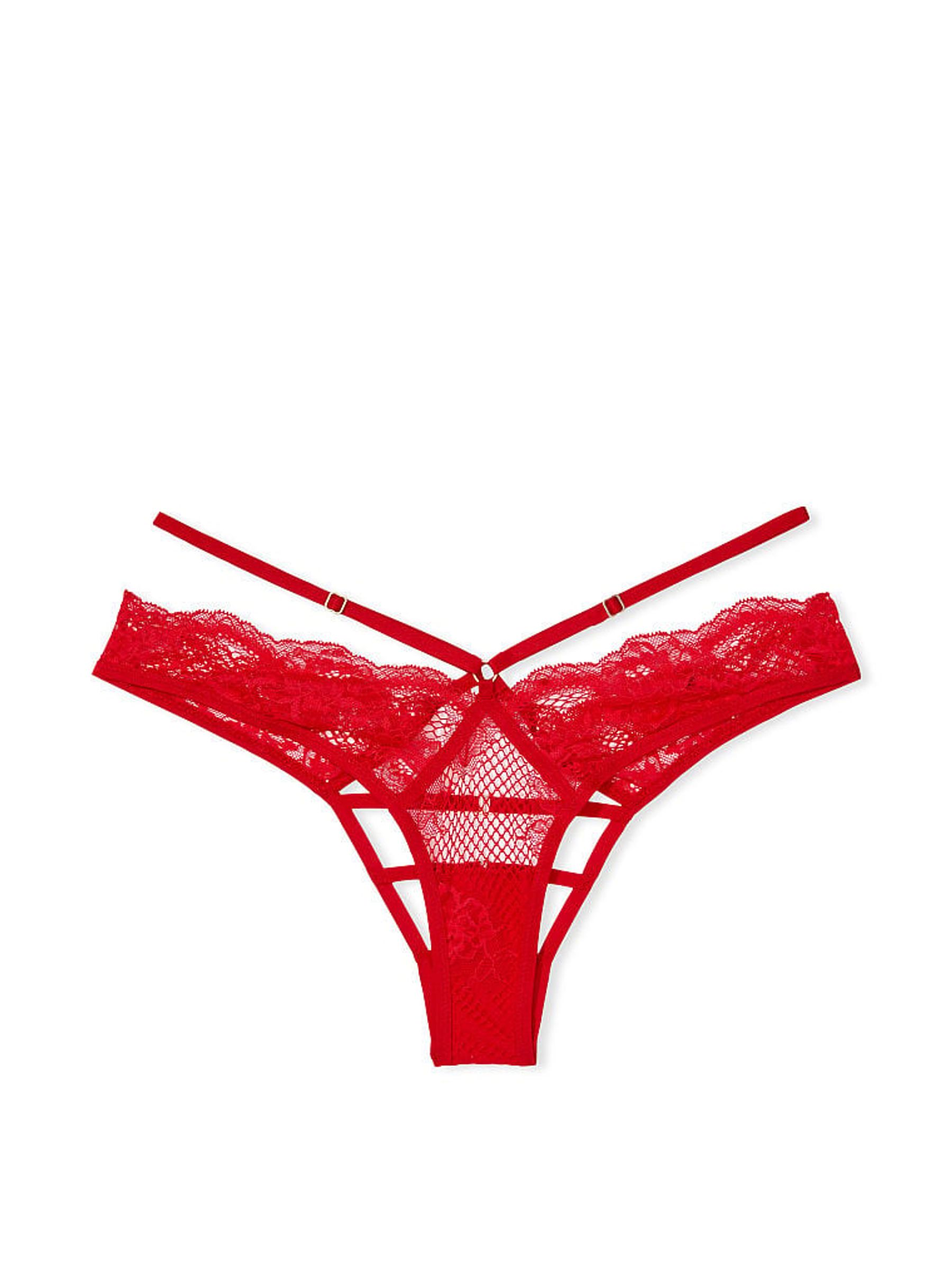 Lipstick Red Fishnet Floral Open Back Brazilian Knickers - Image 3 of 4