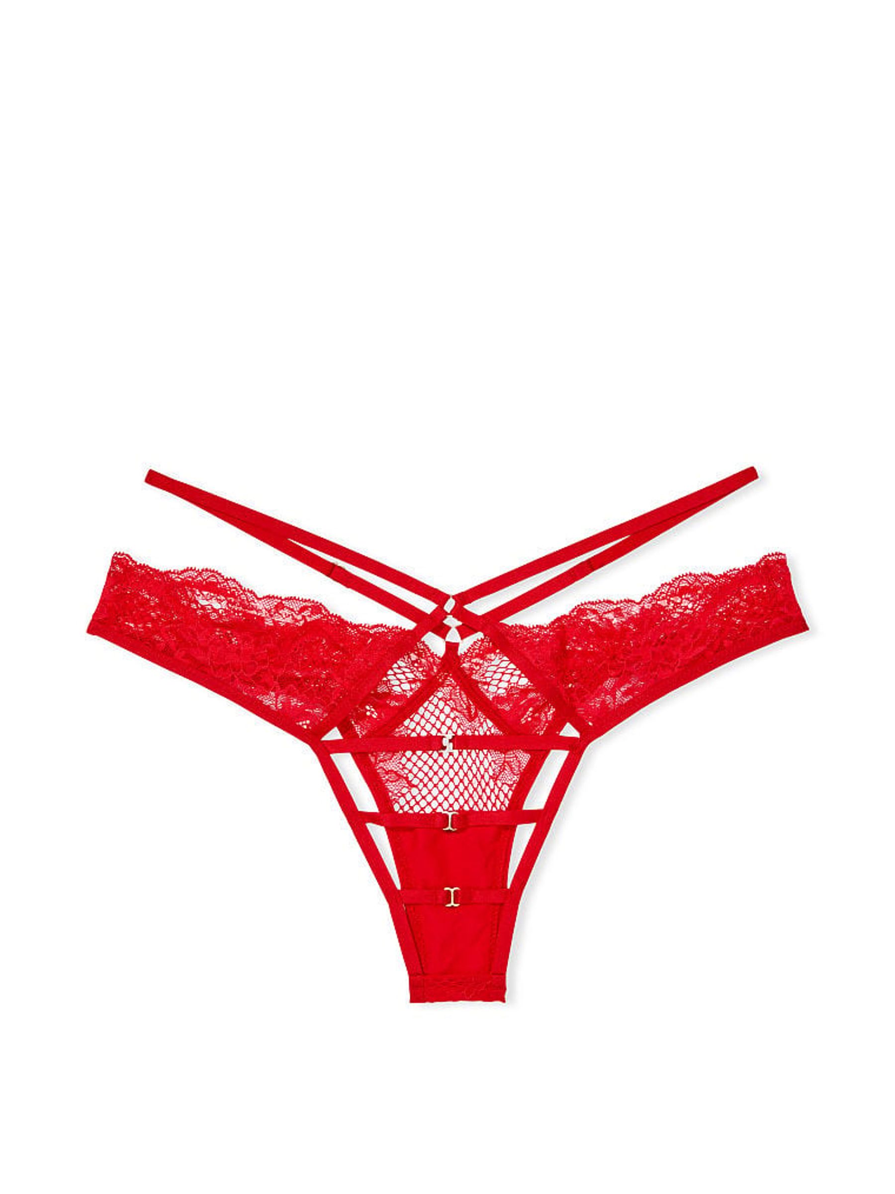 Lipstick Red Fishnet Floral Open Back Brazilian Knickers - Image 4 of 4