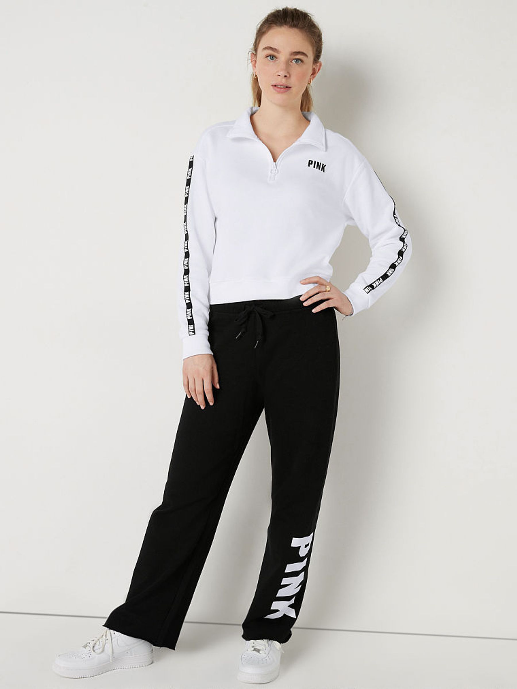 Optic White Zip Up Long Sleeve Crop Sweatshirt - Image 3 of 5