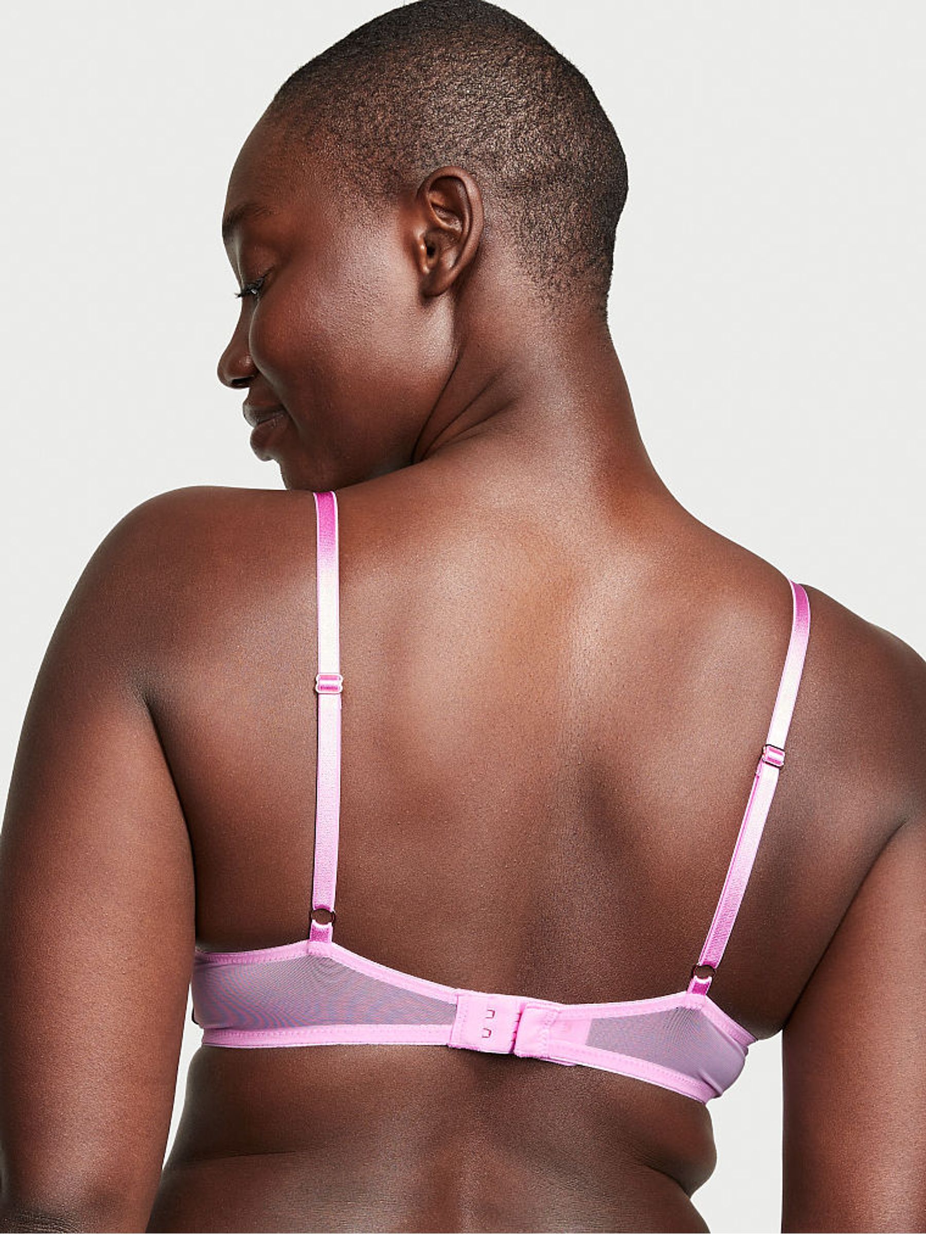 Pink Chiffon Push Up Embroidered Demi Bra - Image 2 of 3
