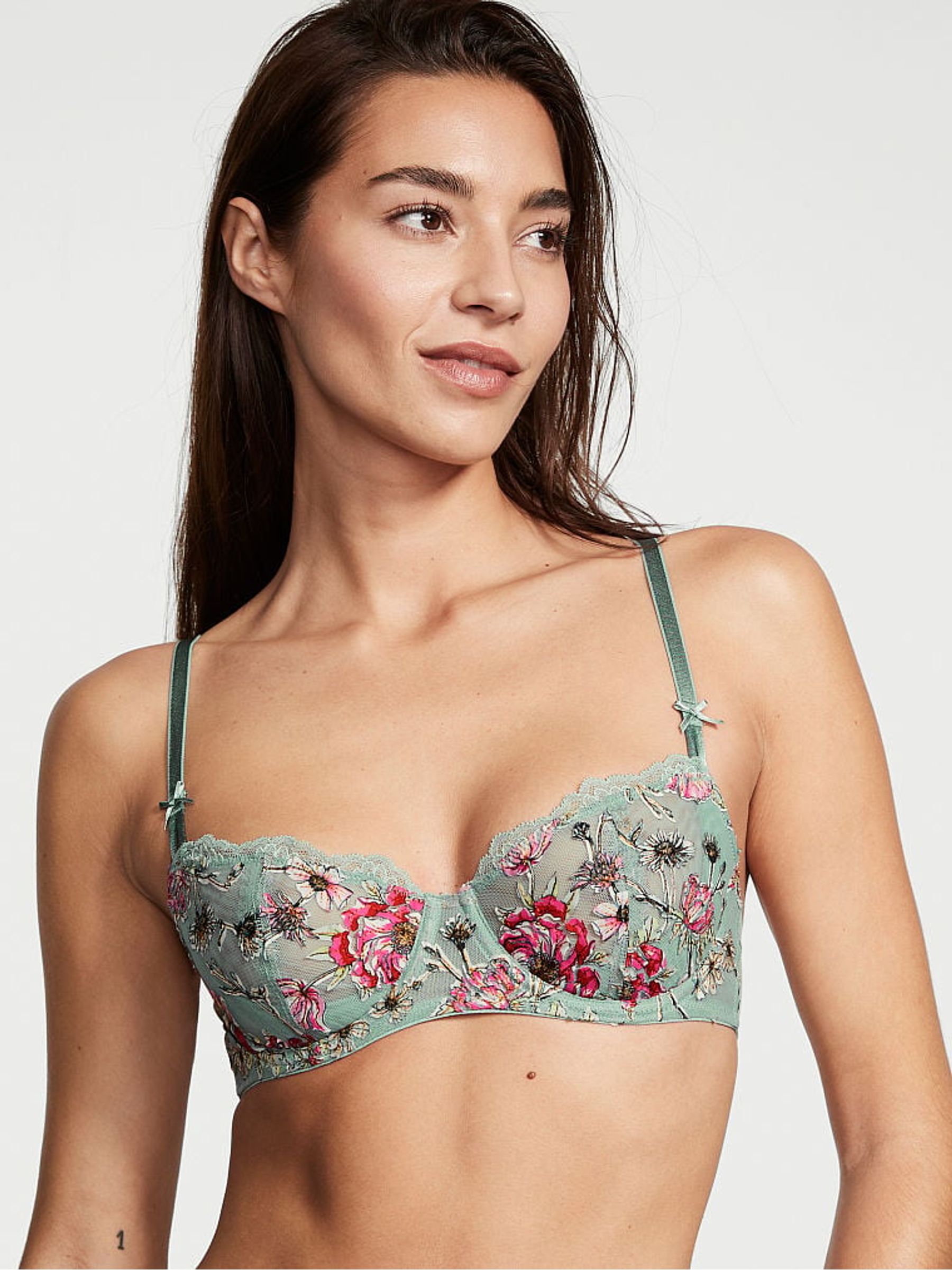 Sage Dust Green Unlined Balcony Embroidered Demi Bra - Image 1 of 3