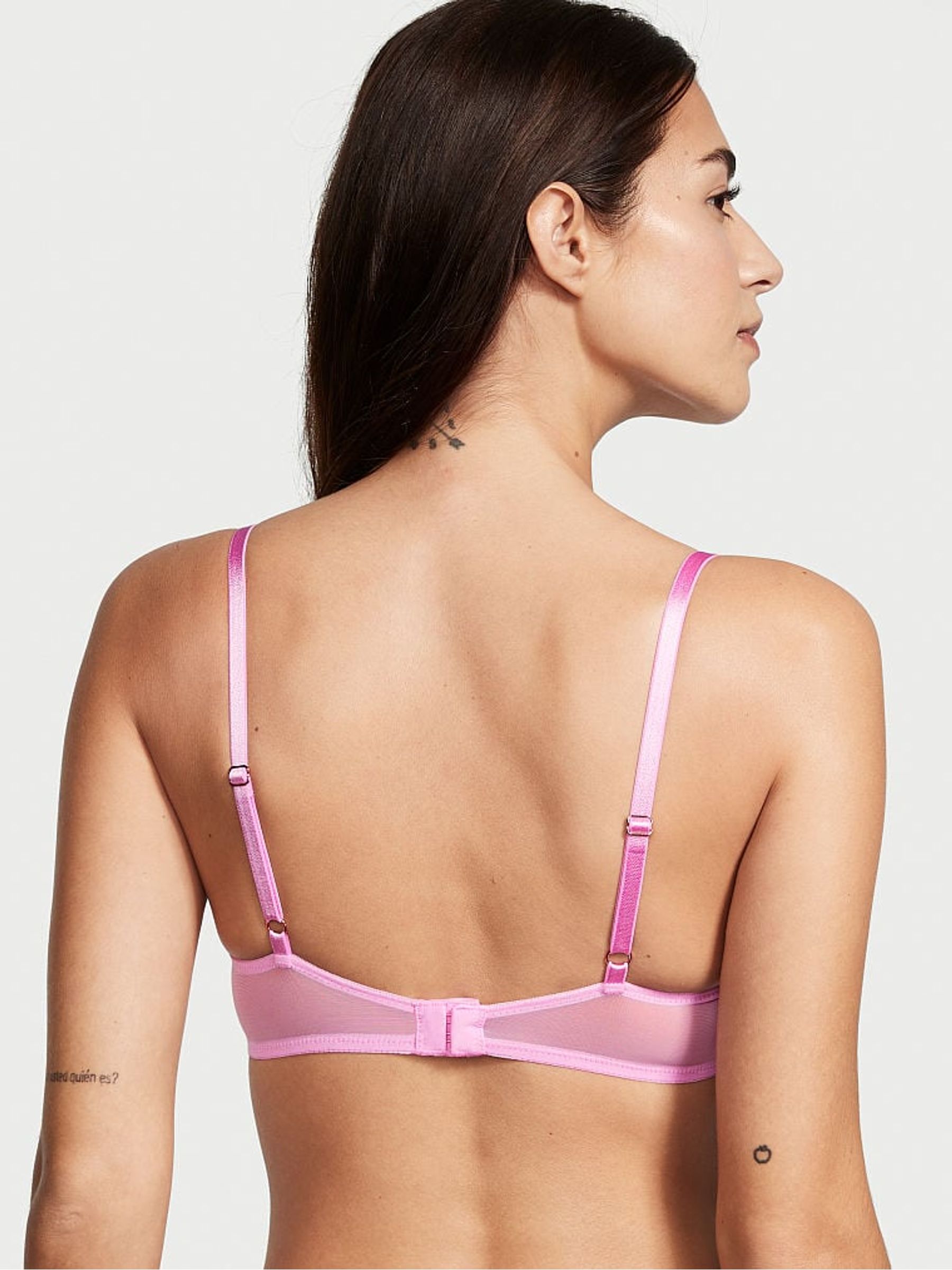 Pink Chiffon Unlined Balcony Embroidered Demi Bra - Image 2 of 3