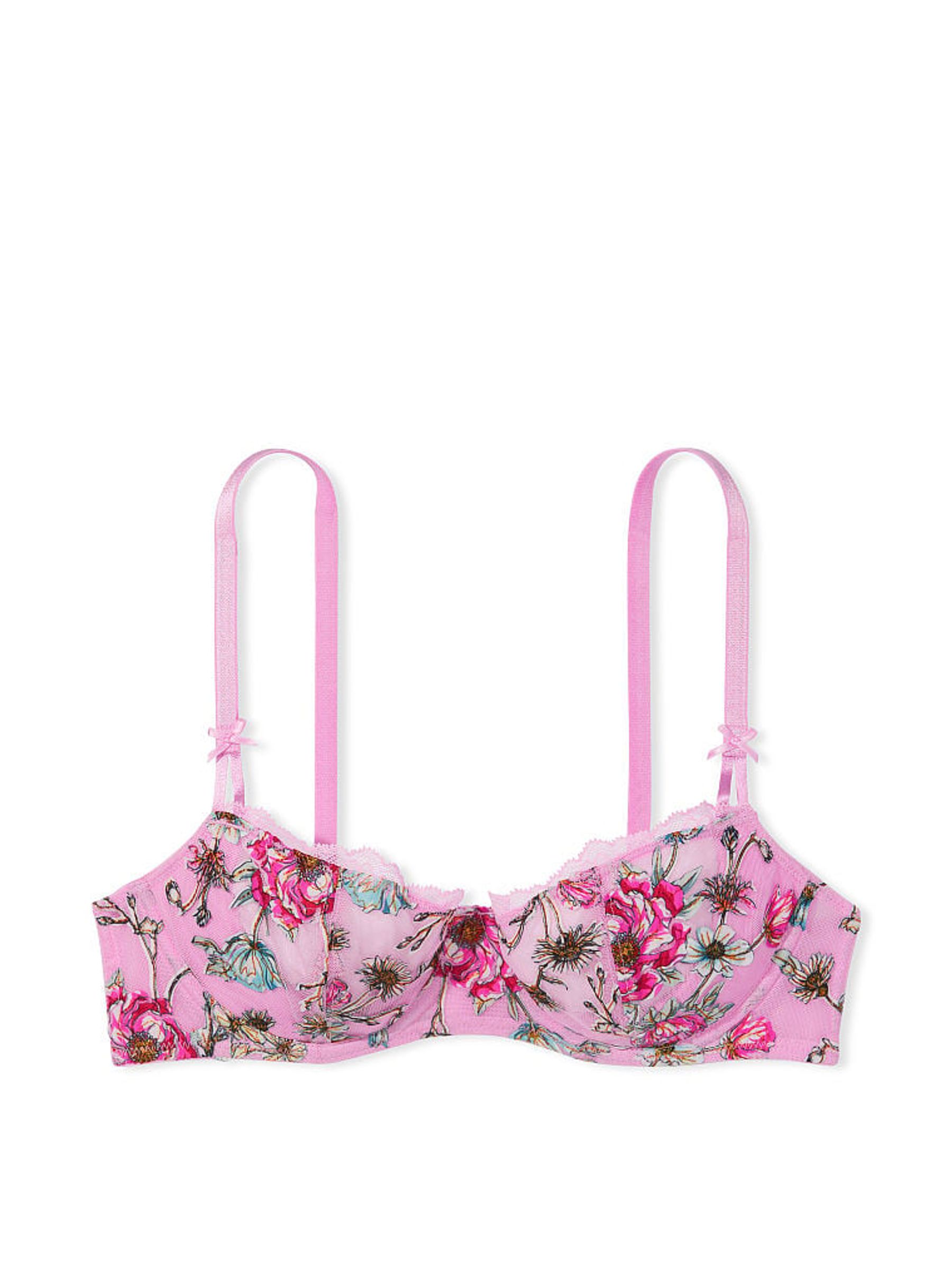 Pink Chiffon Unlined Balcony Embroidered Demi Bra - Image 3 of 3