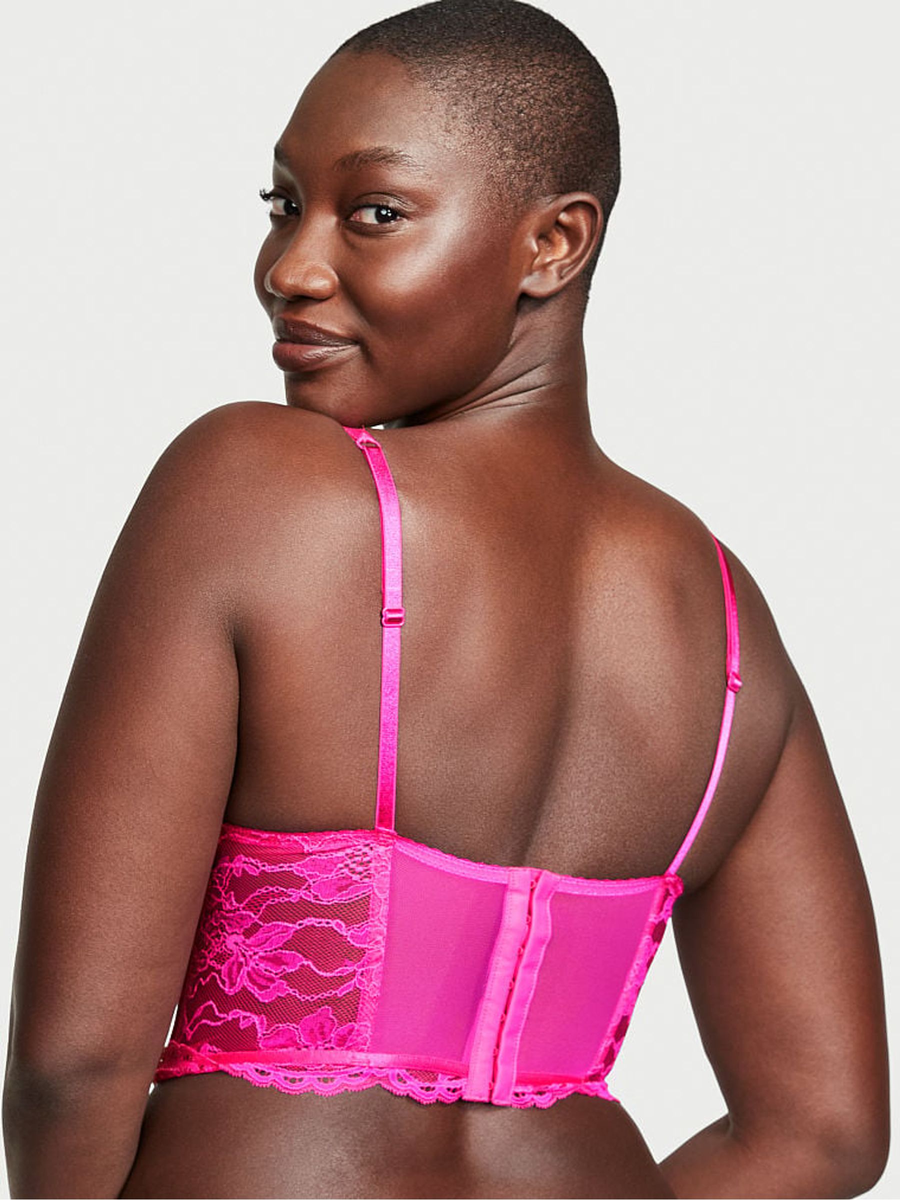 Fuchsia Frenzy Pink Corset Bombshell Add 2 Cups Shine Strap Corset Bra Top - Image 2 of 4