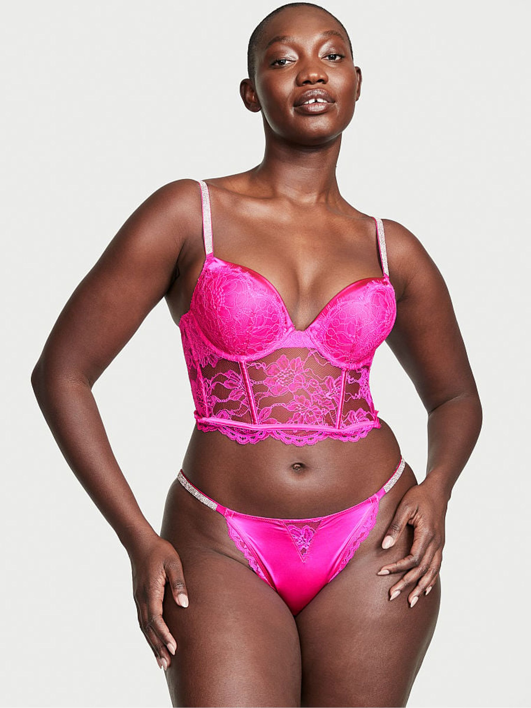 Fuchsia Frenzy Pink Corset Bombshell Add 2 Cups Shine Strap Corset Bra Top - Image 3 of 4