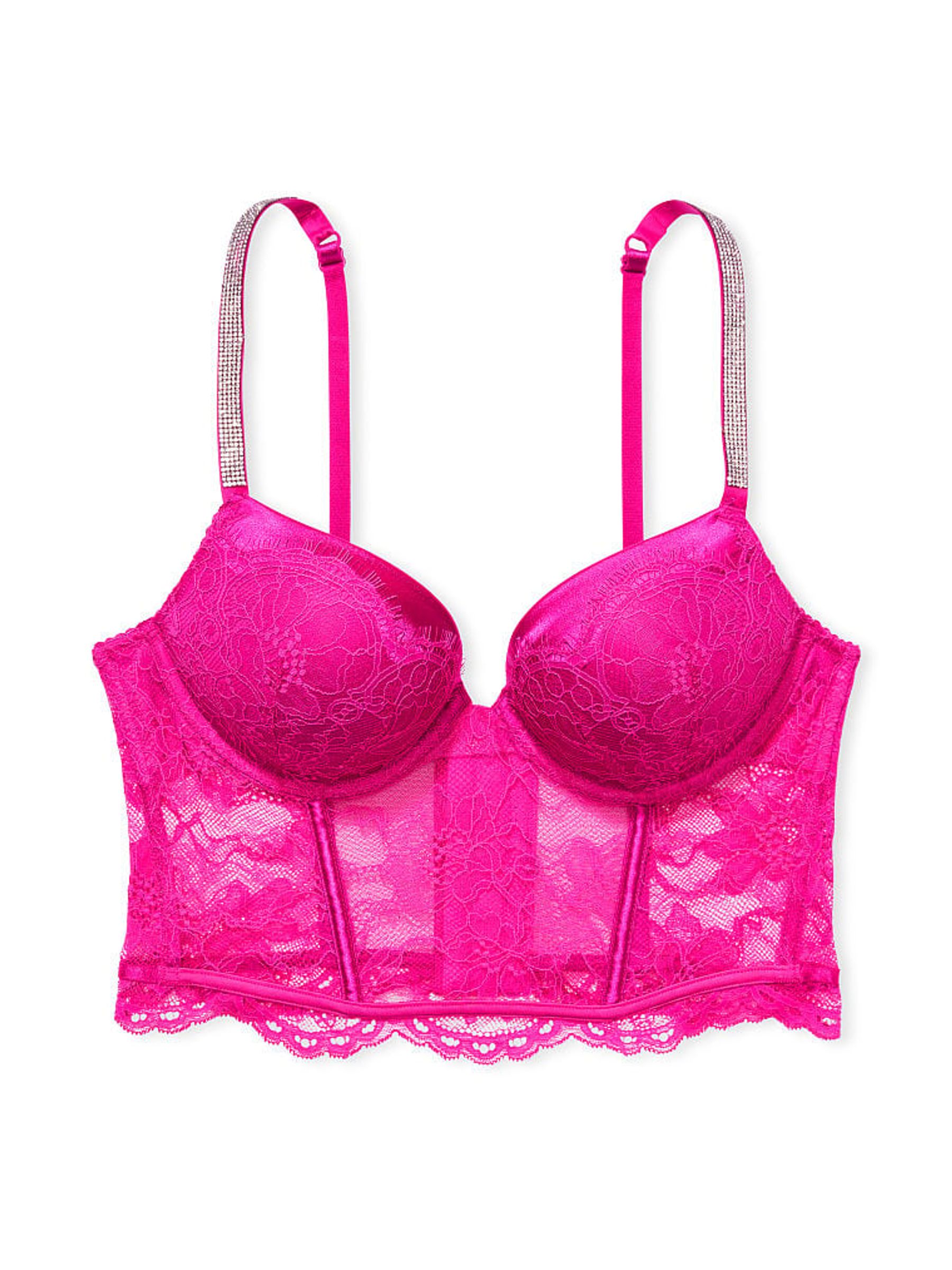 Fuchsia Frenzy Pink Corset Bombshell Add 2 Cups Shine Strap Corset Bra Top - Image 4 of 4