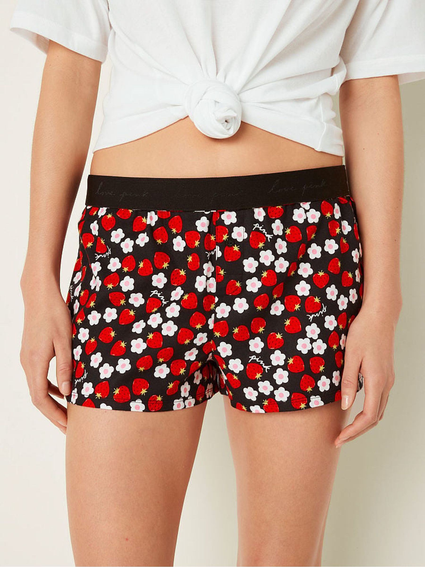 Pure Black Strawberry Flannel Pyjama Short - Image 1 of 3