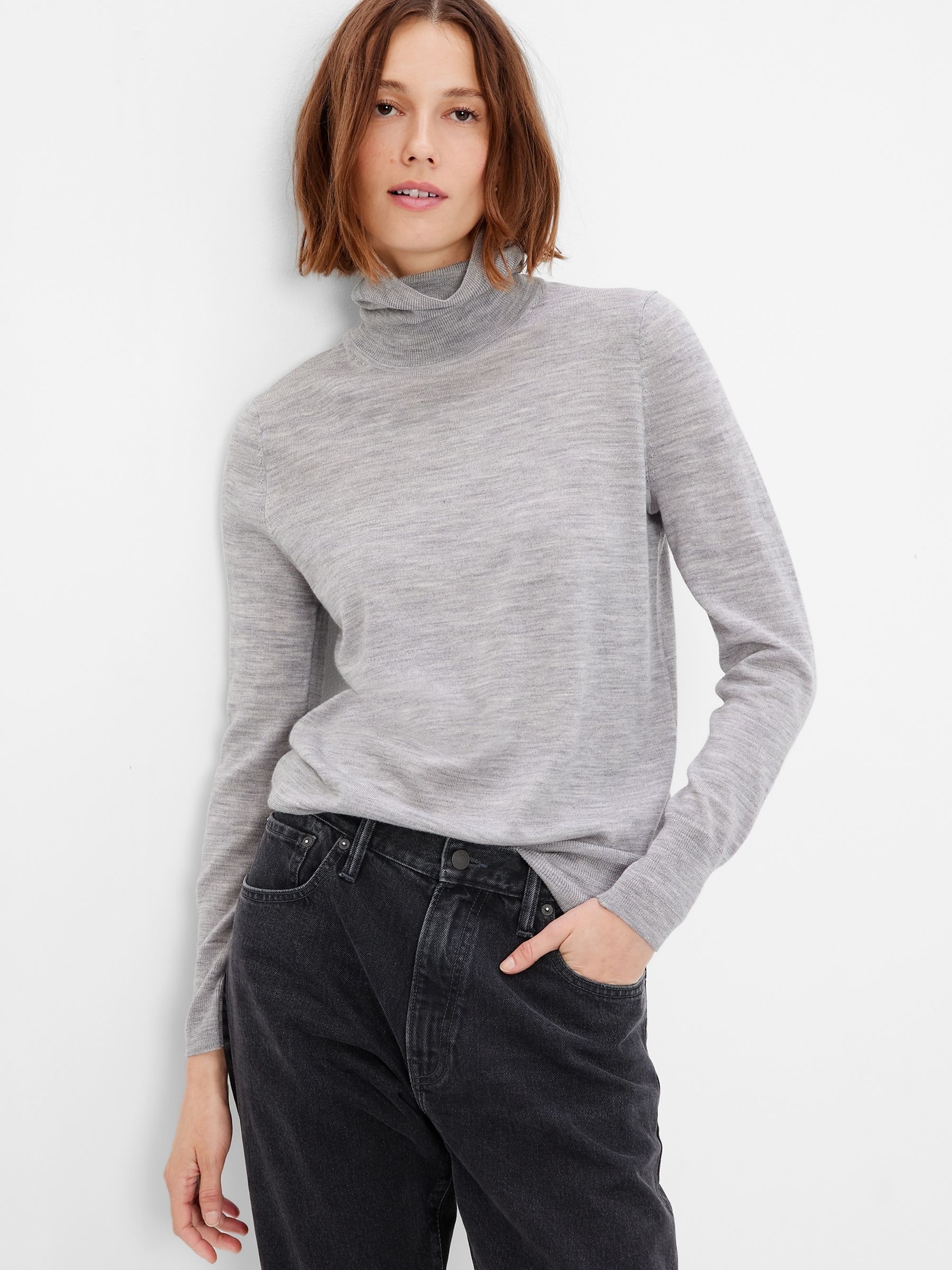 Grey Merino Turtleneck Jumper - Image 1 of 2