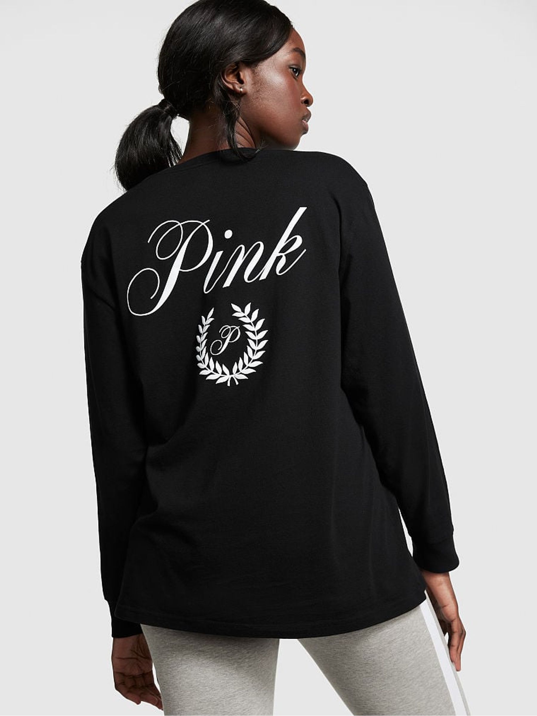 Pure Black Long Sleeve Long Sleeve Oversized Campus T-Shirt - Image 2 of 4