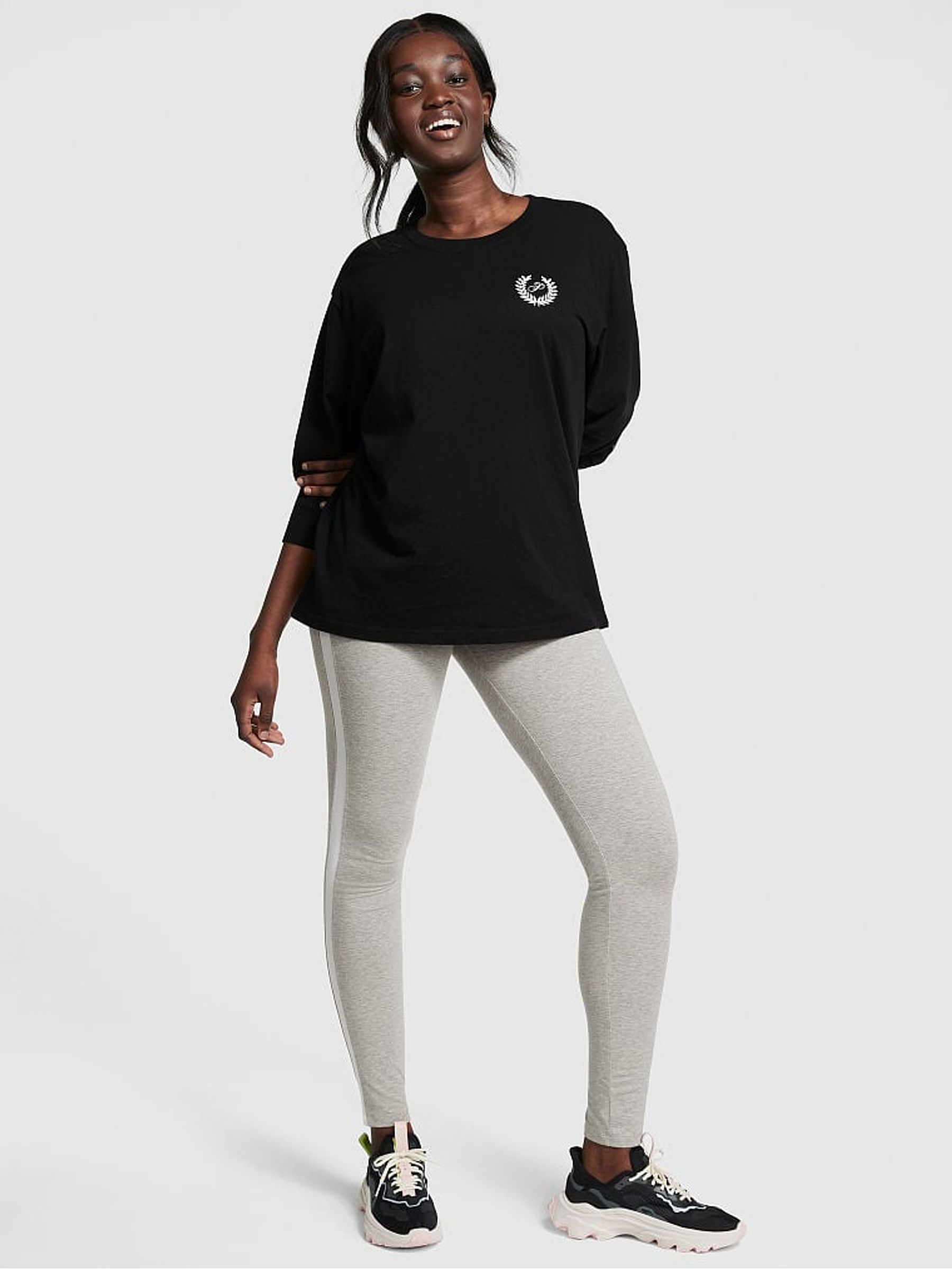 Pure Black Long Sleeve Long Sleeve Oversized Campus T-Shirt - Image 3 of 4