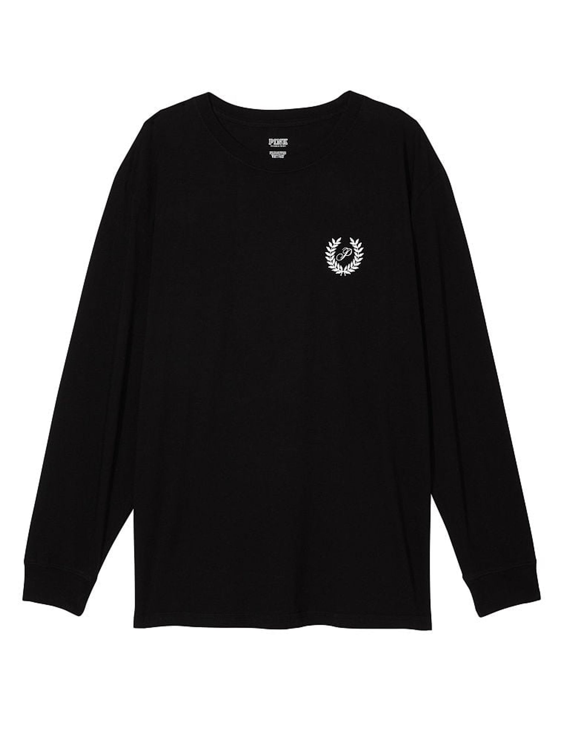 Pure Black Long Sleeve Long Sleeve Oversized Campus T-Shirt - Image 4 of 4