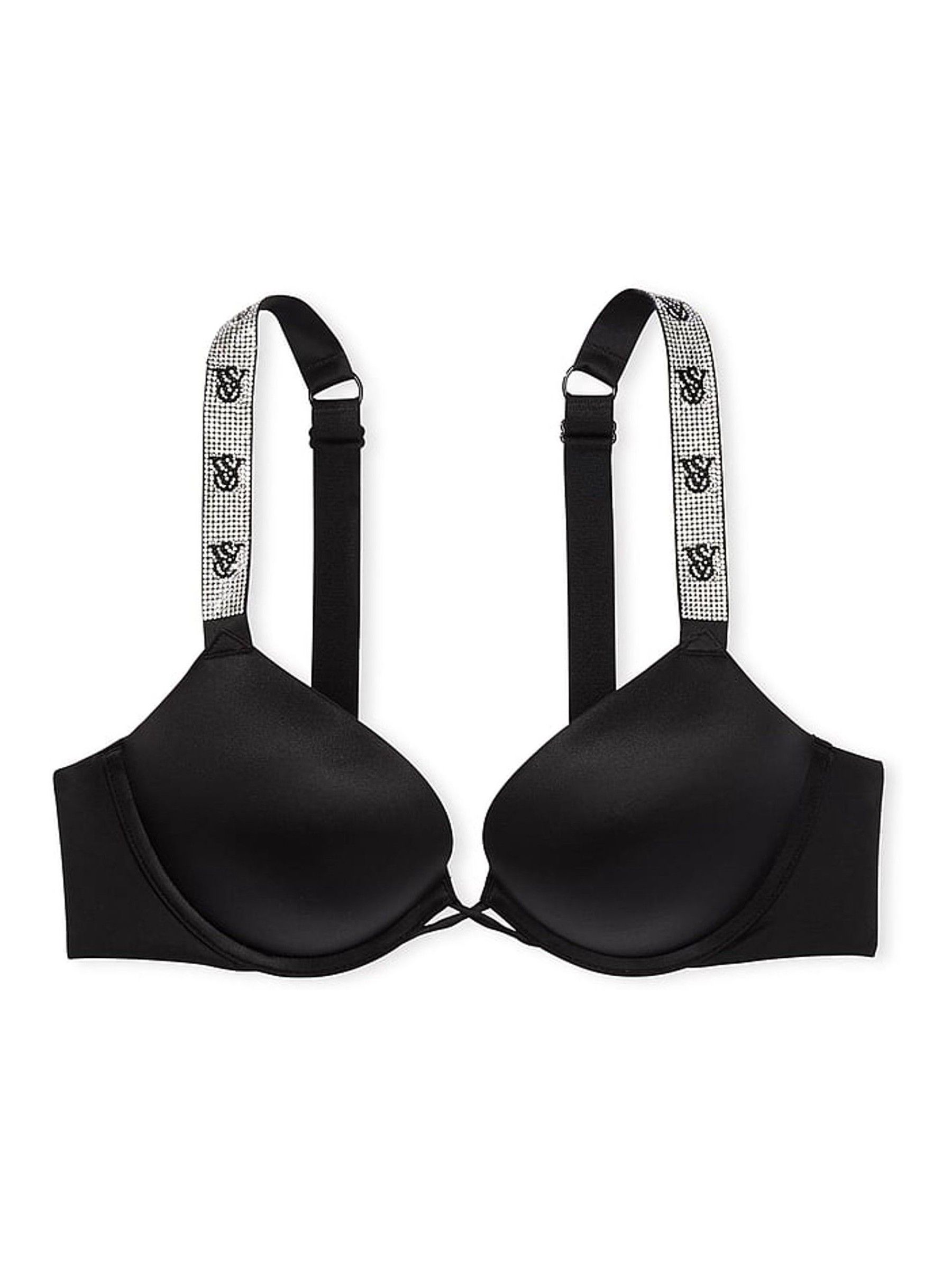 Black Monogram Bombshell Add 2 Cups Push Up Shine Strap Bra