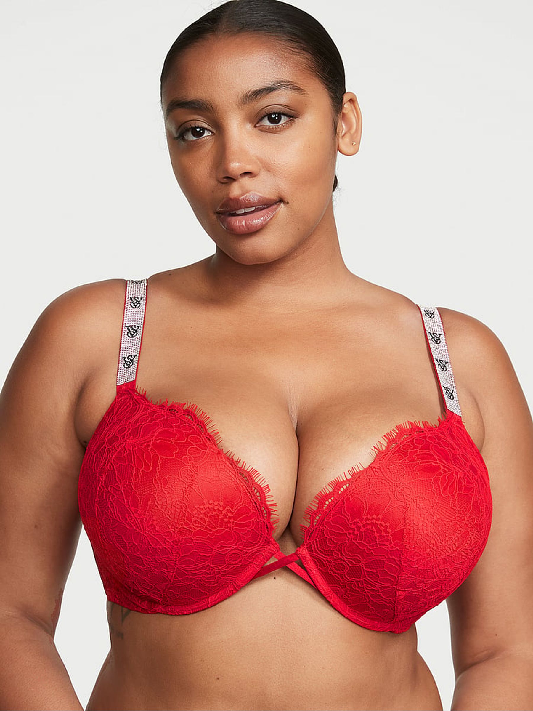 Lipstick Red Monogram Bombshell Add 2 Cups Push Up Shine Strap Push Up Bra - Image 1 of 2