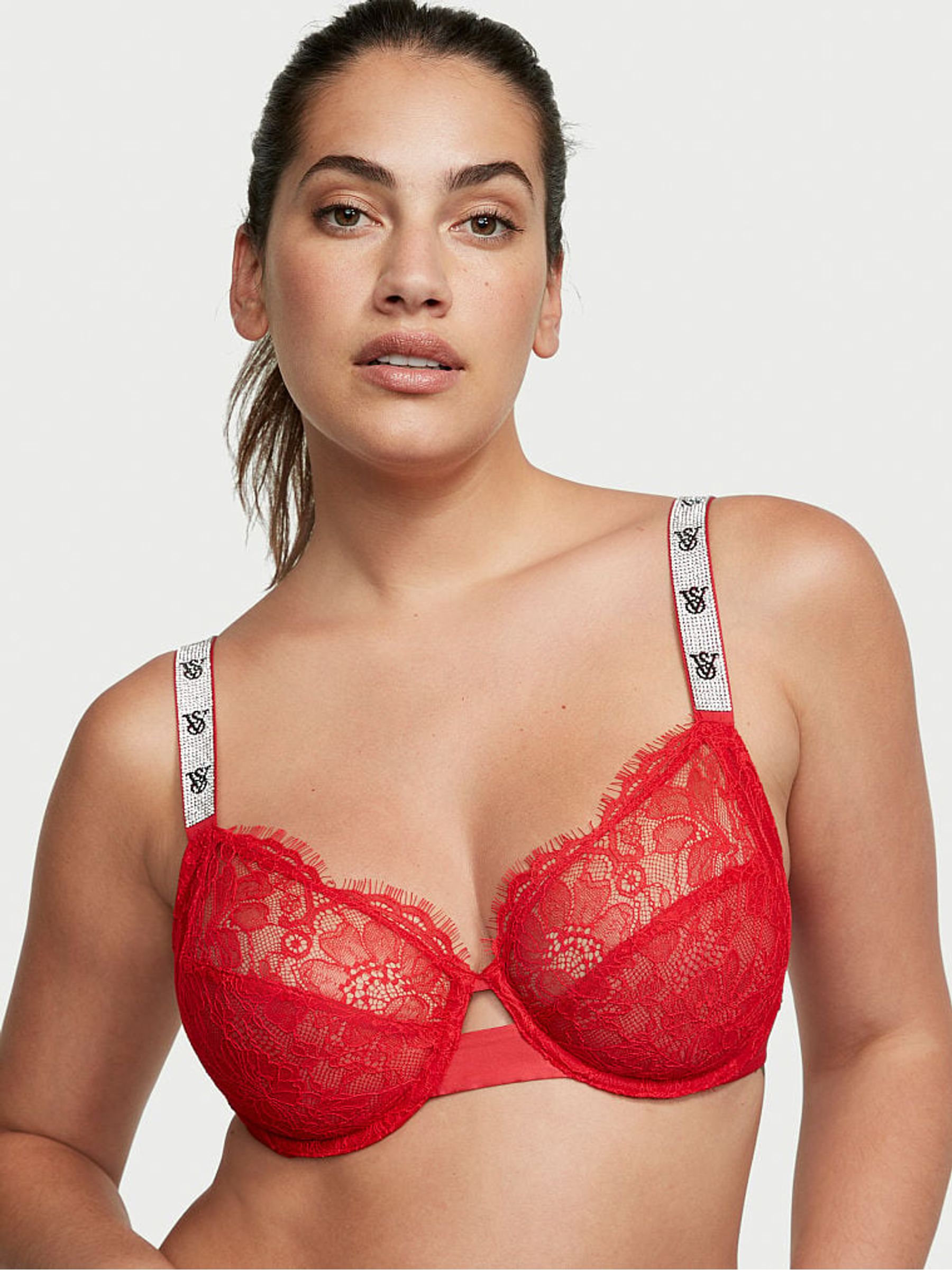 Lipstick Red Shine Strap Monogram Demi Bra - Image 1 of 3