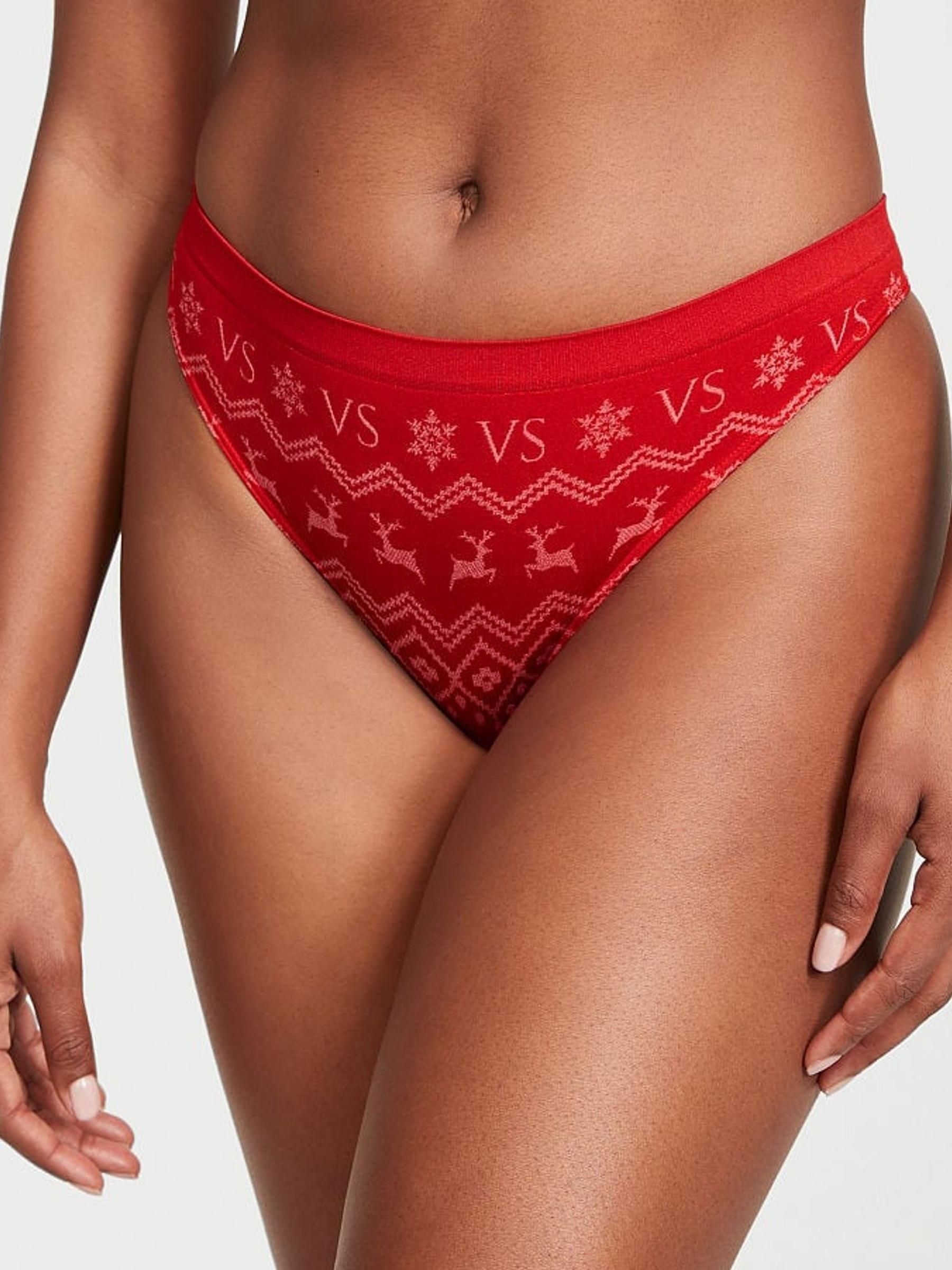 Lipstick Red Reindeer Fairisle Smooth Thong Knickers - Image 1 of 3