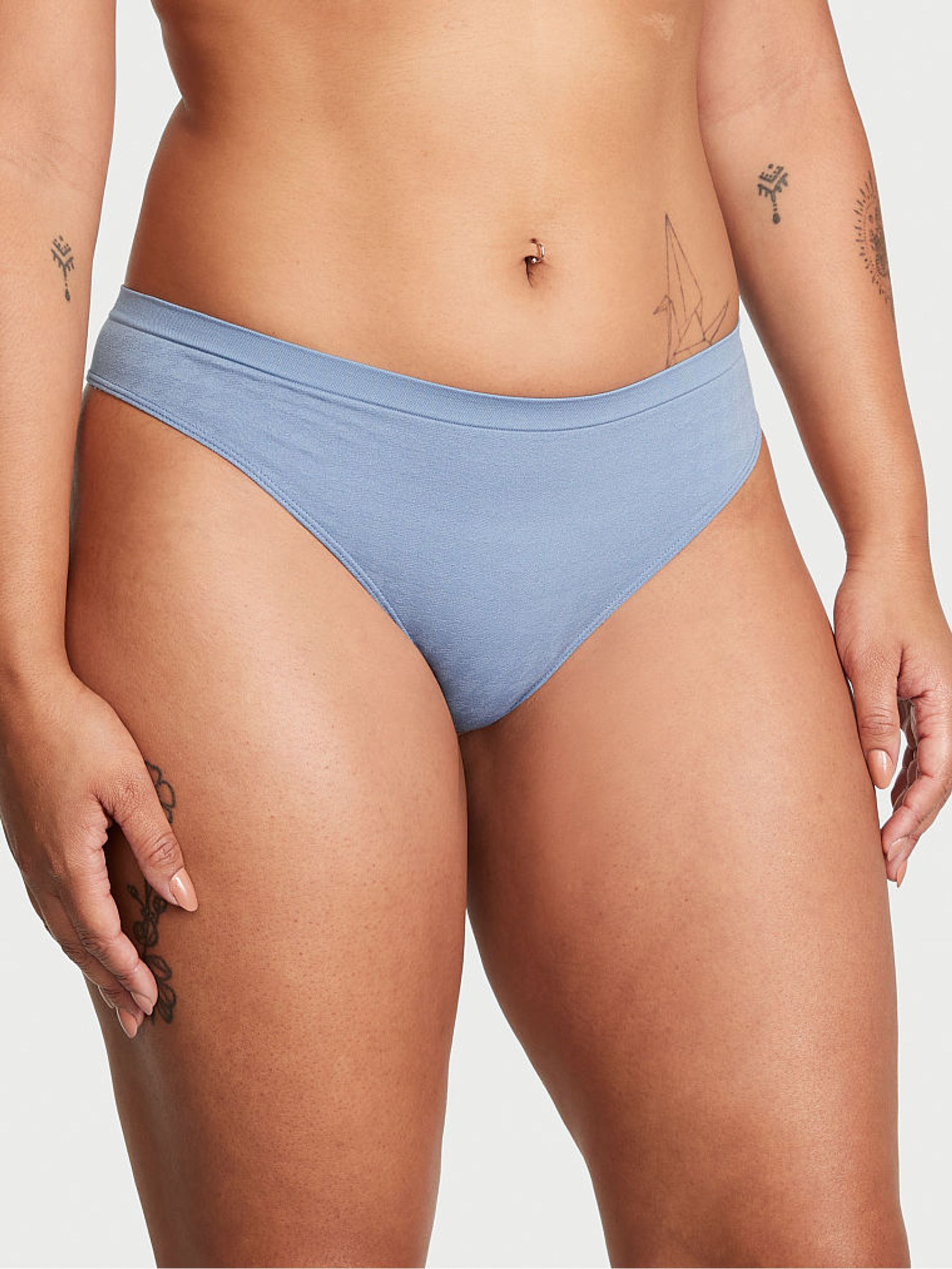Faded Denim Blue Dogtooth Smooth Thong Knickers - Image 1 of 3