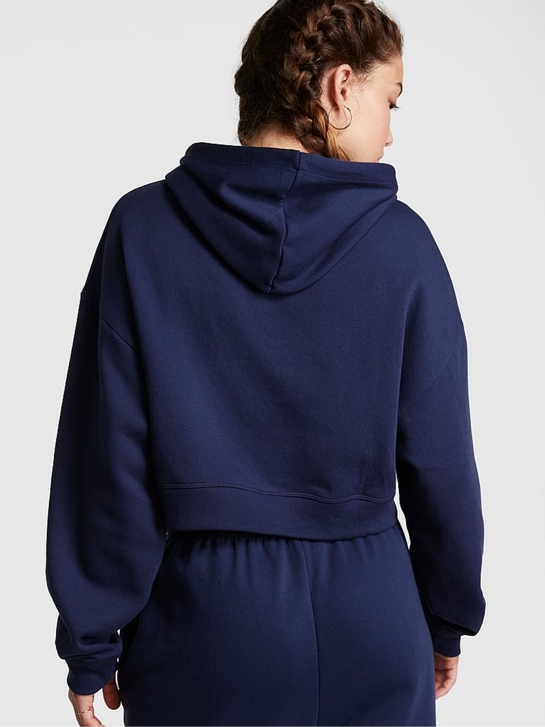 Midnight Navy Blue Fleece Cropped Hoodie - Image 2 of 4