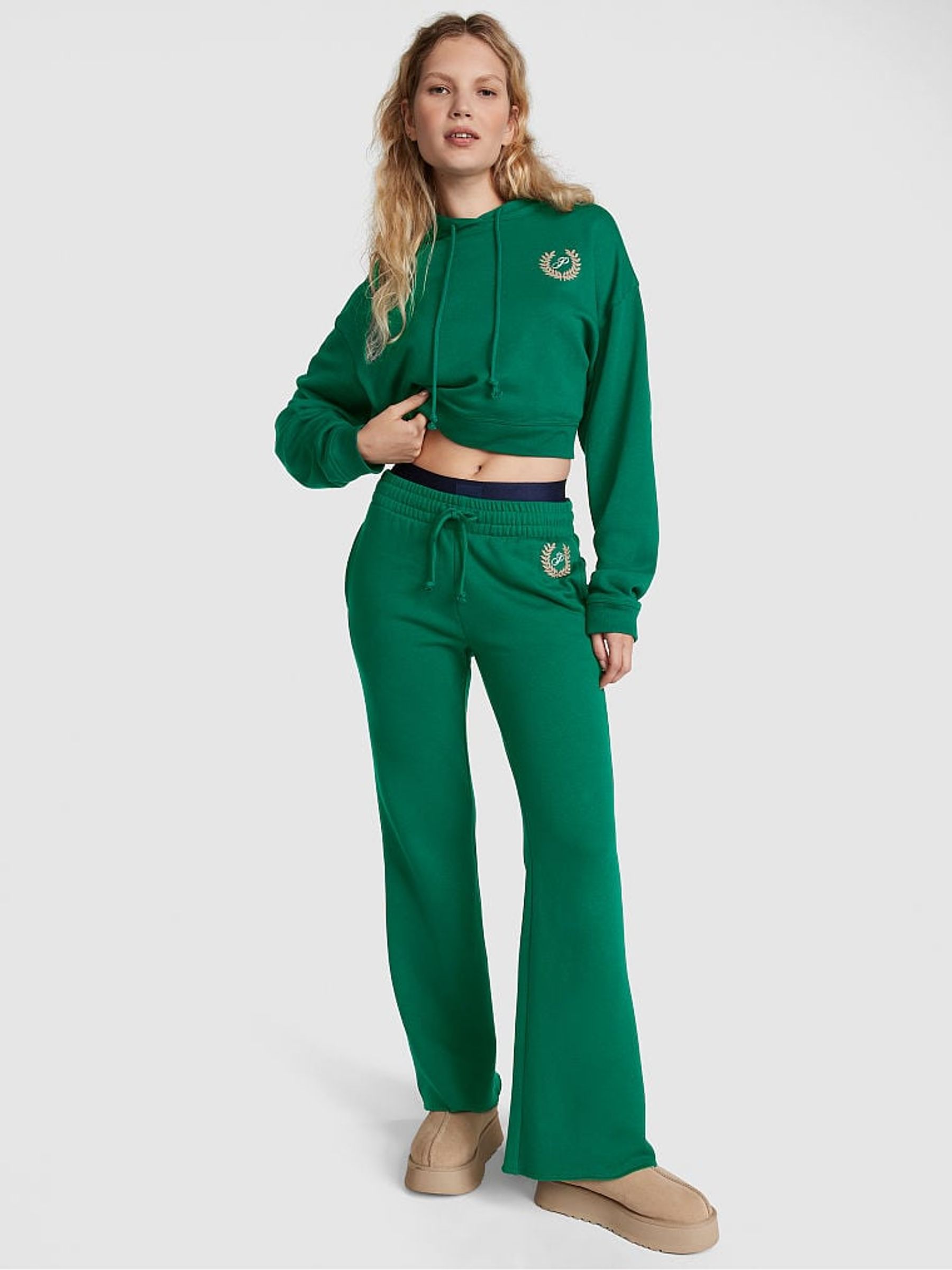 Garnet Green Fleece Cropped Hoodie - Image 3 of 4