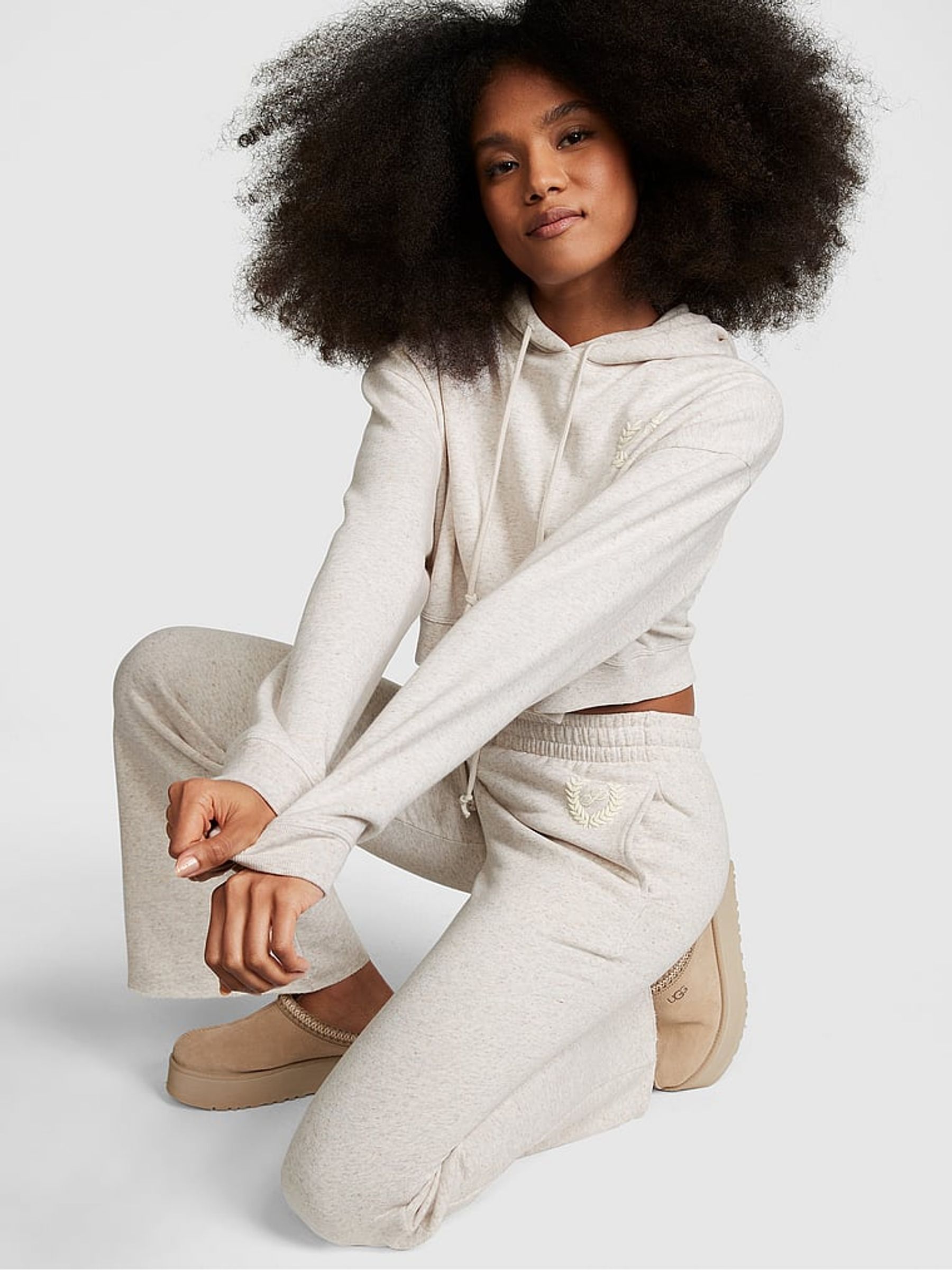 Heather Oatmeal Beige Fleece Cropped Hoodie - Image 3 of 4