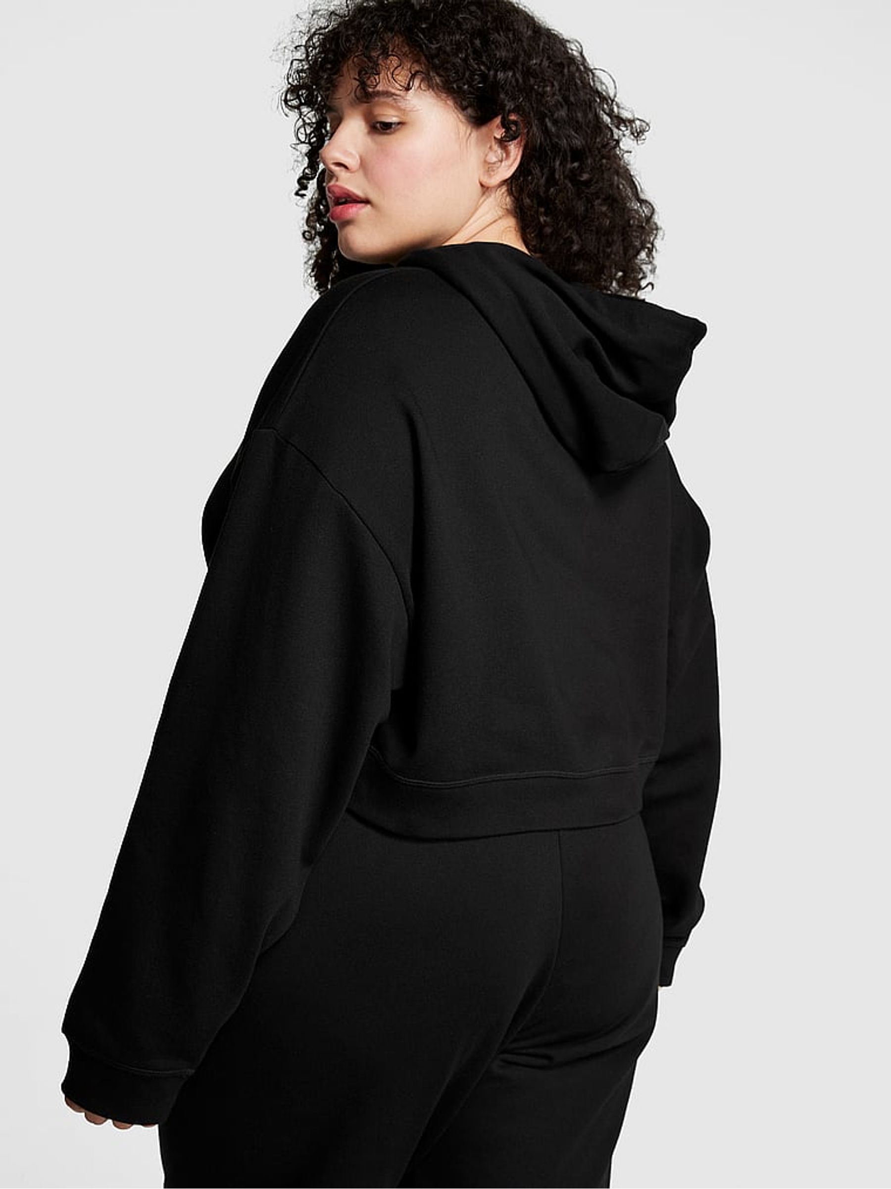 Pure Black Fleece Cropped Hoodie - Image 2 of 4
