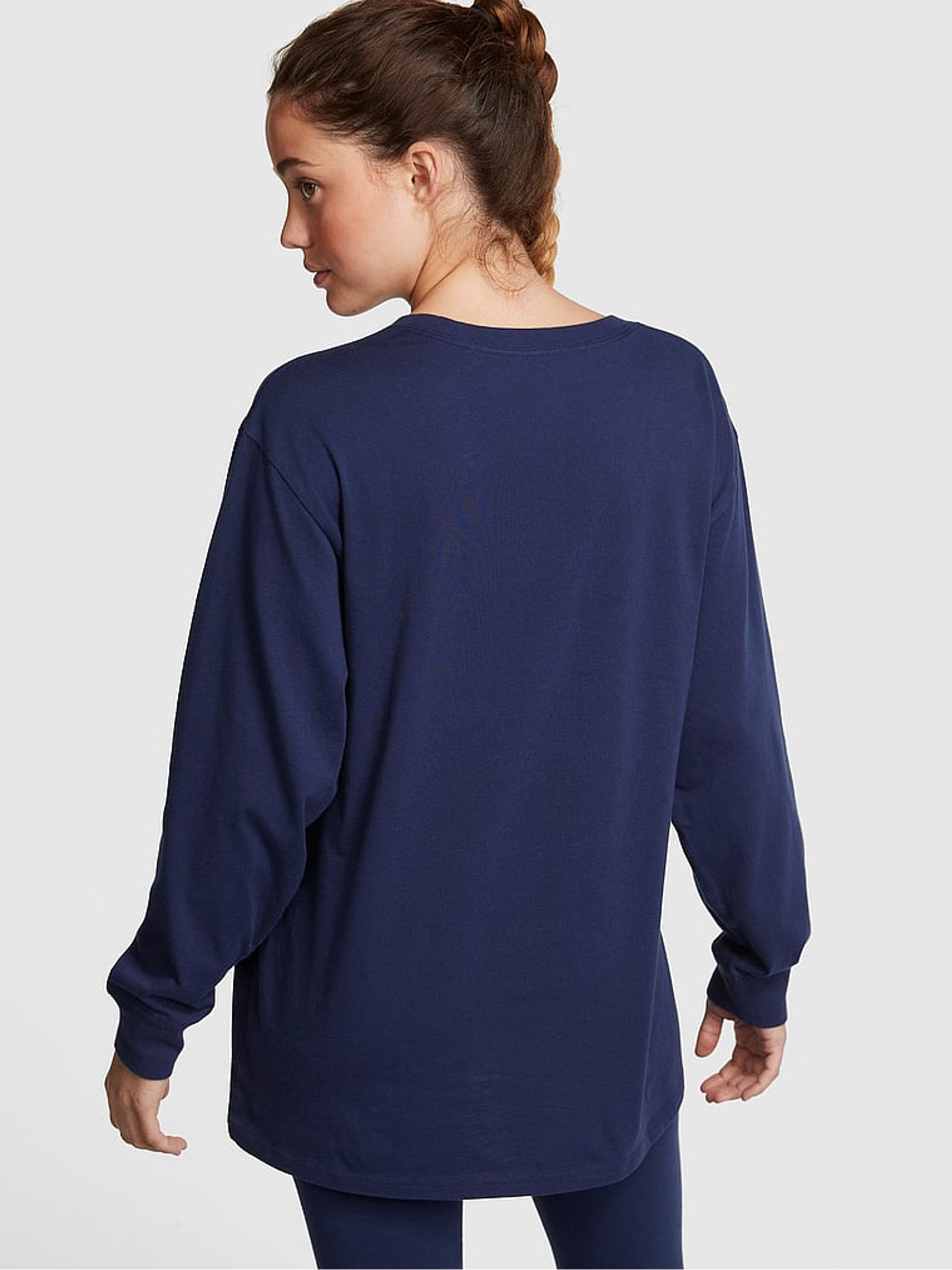 Midnight Navy Blue Long Sleeve Oversized Campus T-Shirt - Image 2 of 4