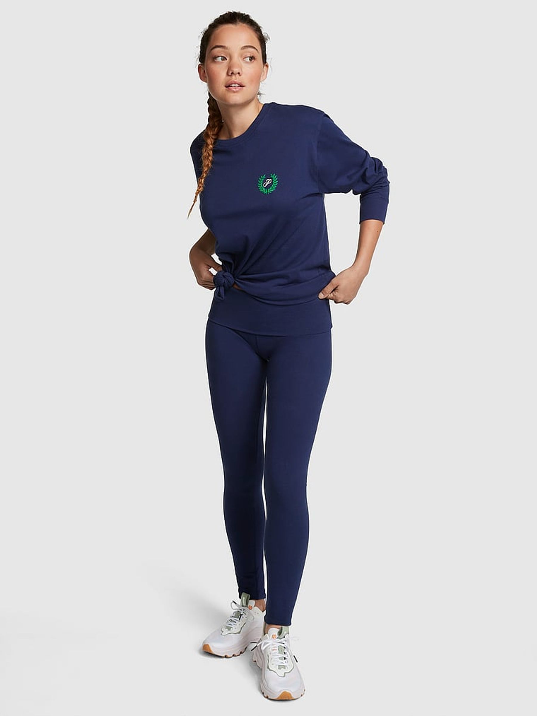 Midnight Navy Blue Long Sleeve Oversized Campus T-Shirt - Image 3 of 4