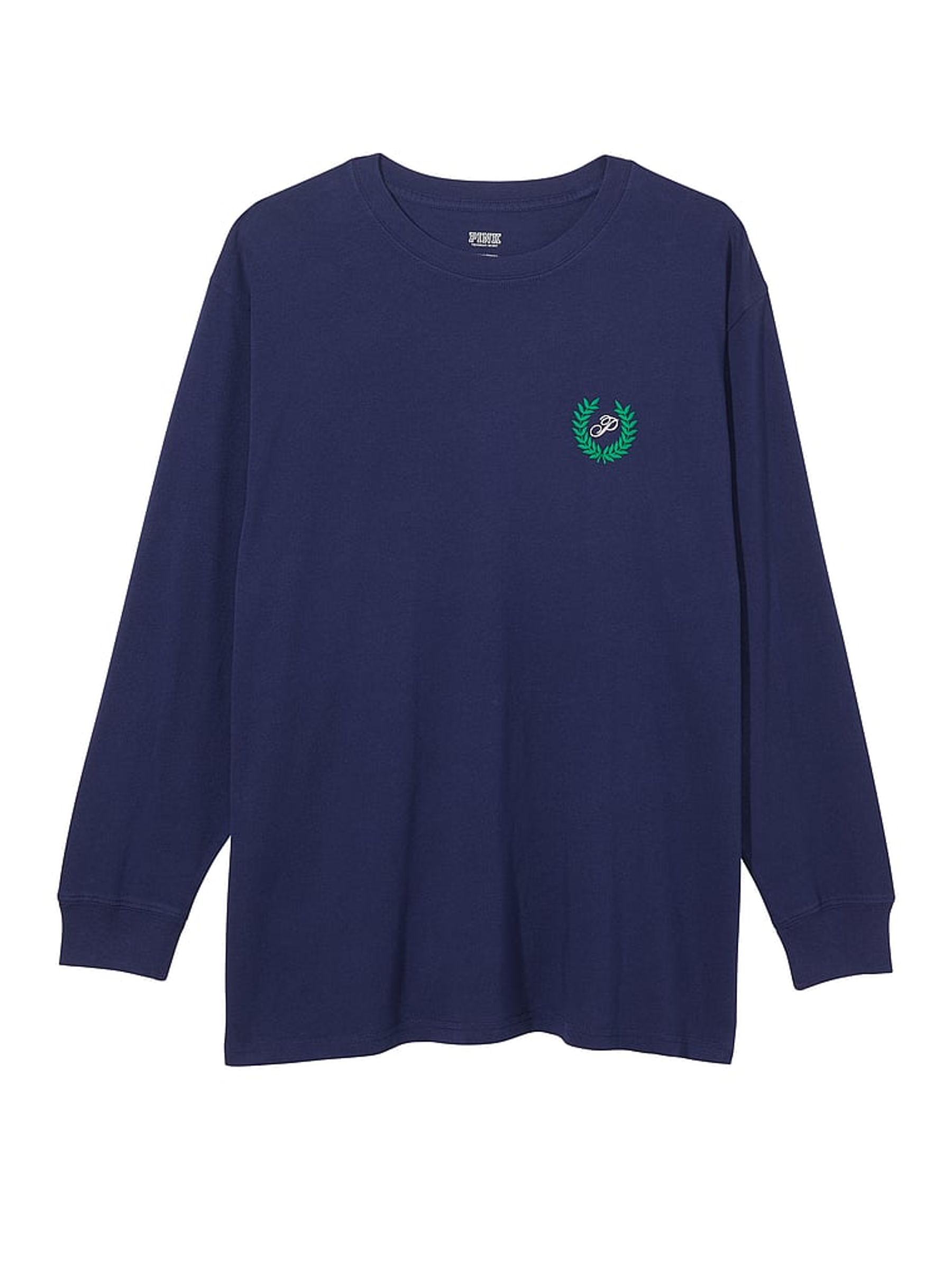 Midnight Navy Blue Long Sleeve Oversized Campus T-Shirt - Image 4 of 4