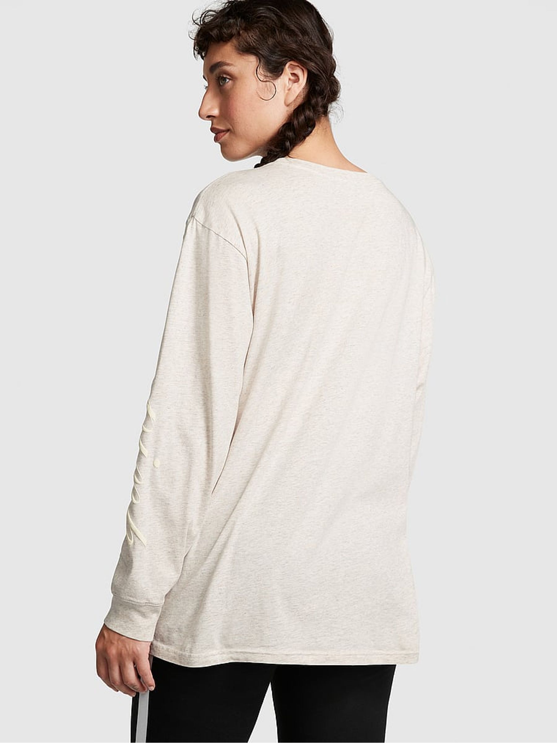Heather Oatmeal Beige Long Sleeve Oversized Campus T-Shirt - Image 2 of 3