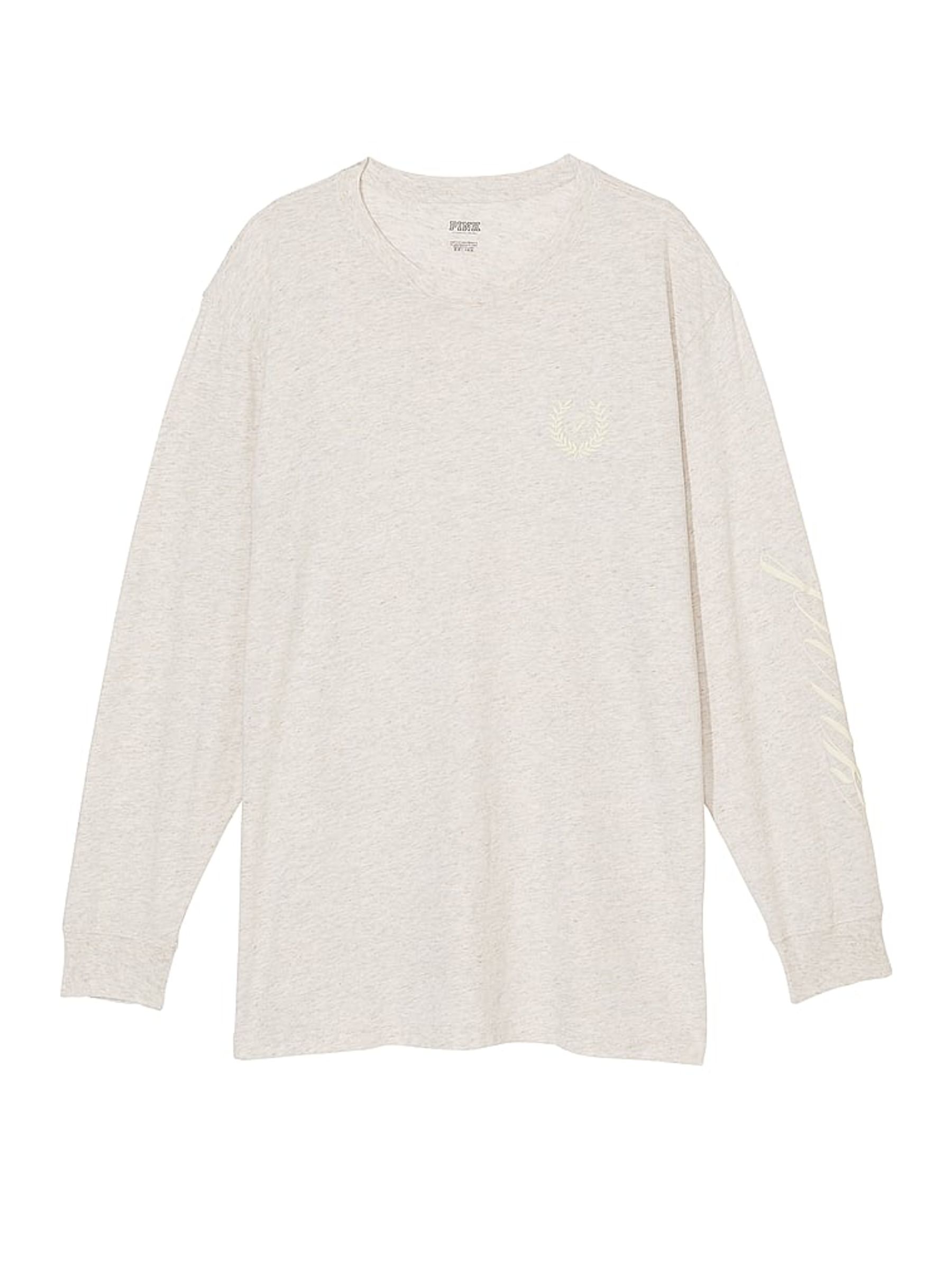 Heather Oatmeal Beige Long Sleeve Oversized Campus T-Shirt - Image 3 of 3