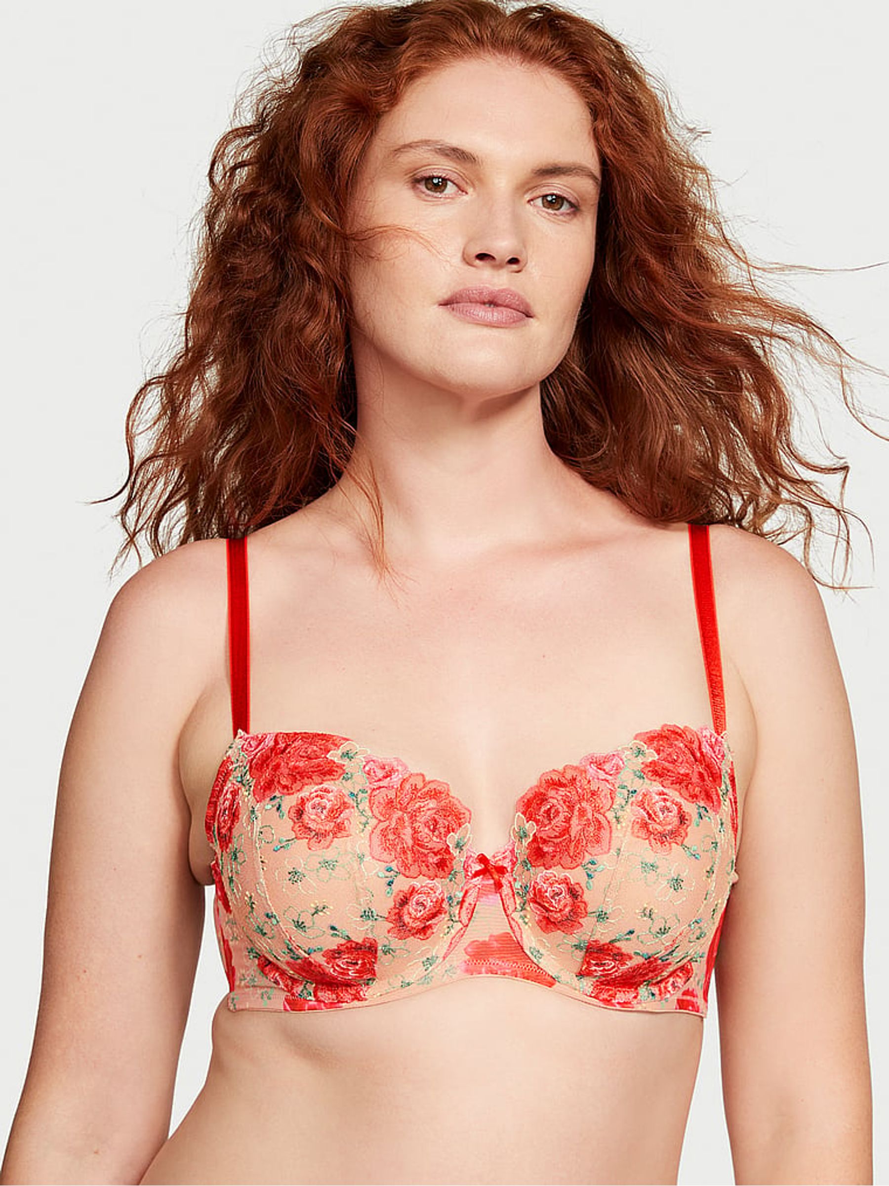 Tomato Red Embroidered Illuminating Blooms Demi Bra - Image 1 of 4