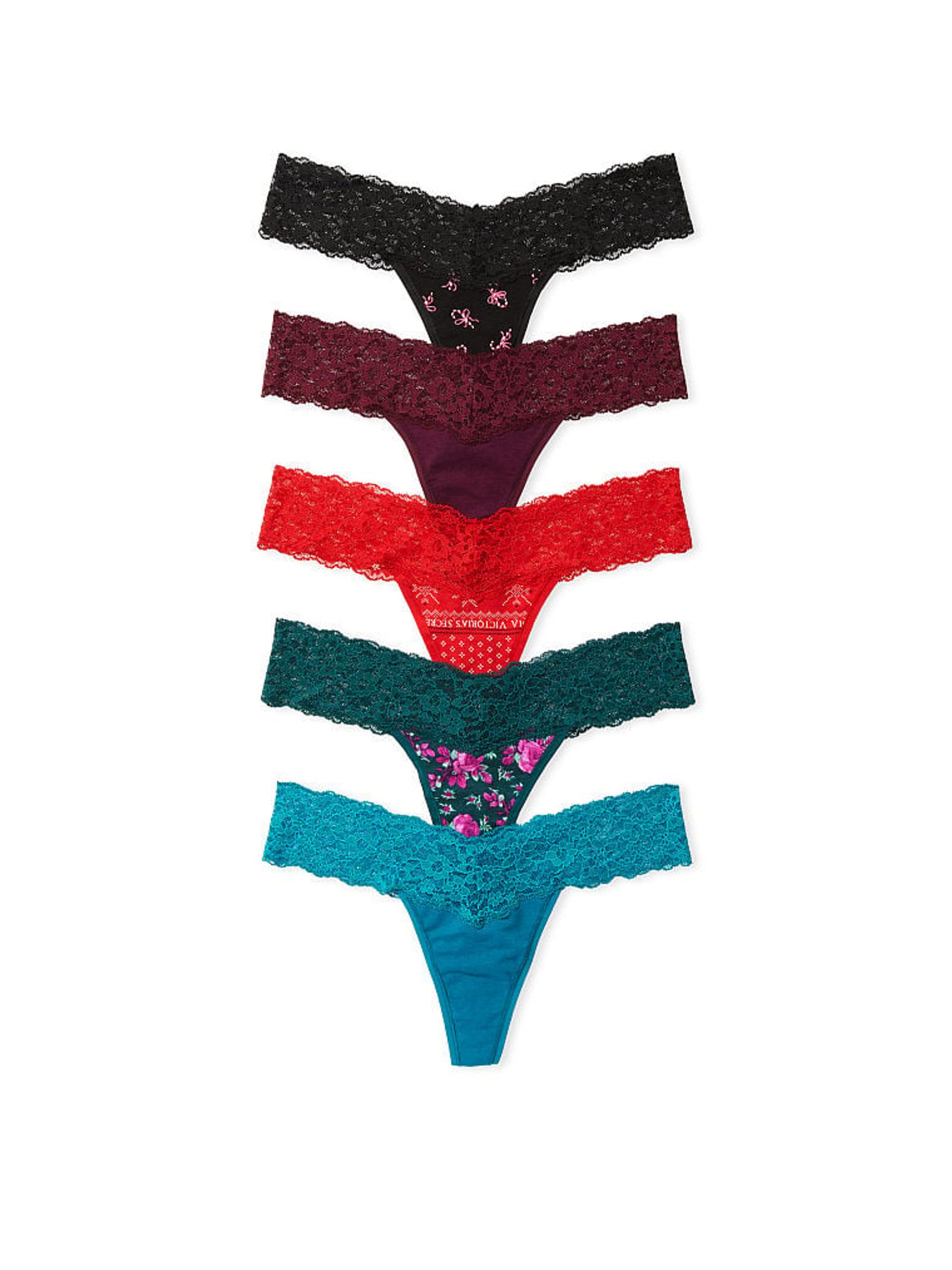Black/Red/Green Thong Multipack Knickers - Image 1 of 1