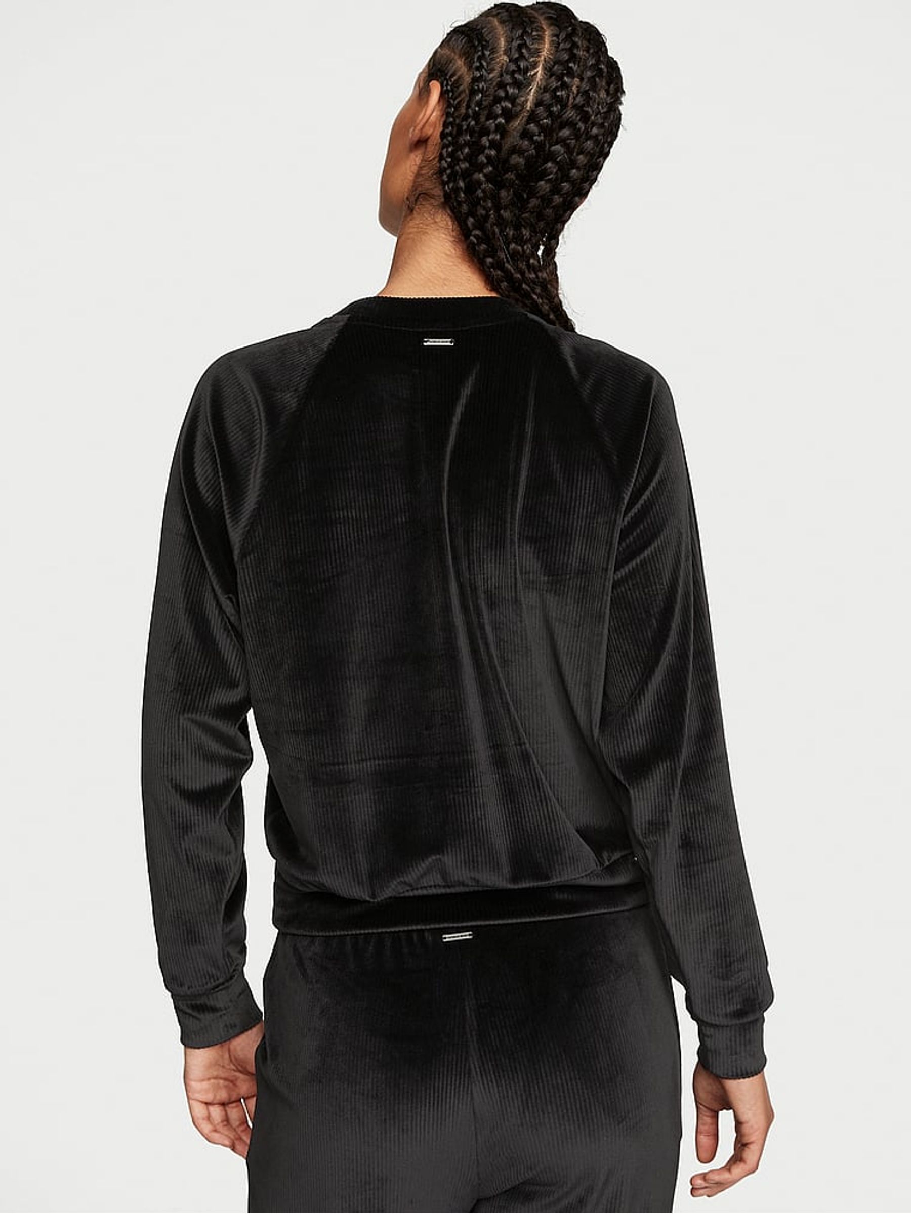 Pure Black Ribbed Velour Fleece Crew Jumper - Image 2 of 3