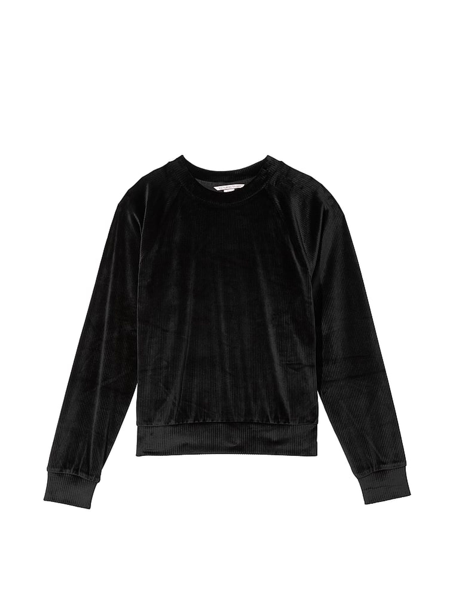 Pure Black Ribbed Velour Fleece Crew Jumper - Image 3 of 3