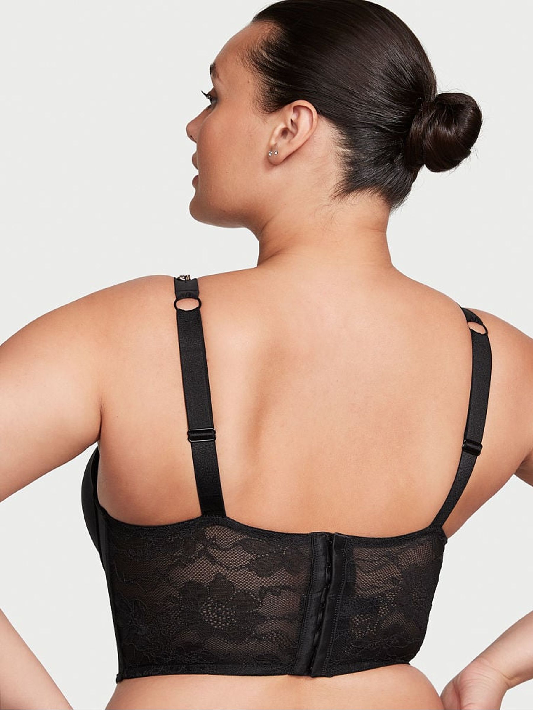 Black Lace Chain Push Up Shine Strap Adds 2 Cups Bombshell Bra - Image 2 of 3