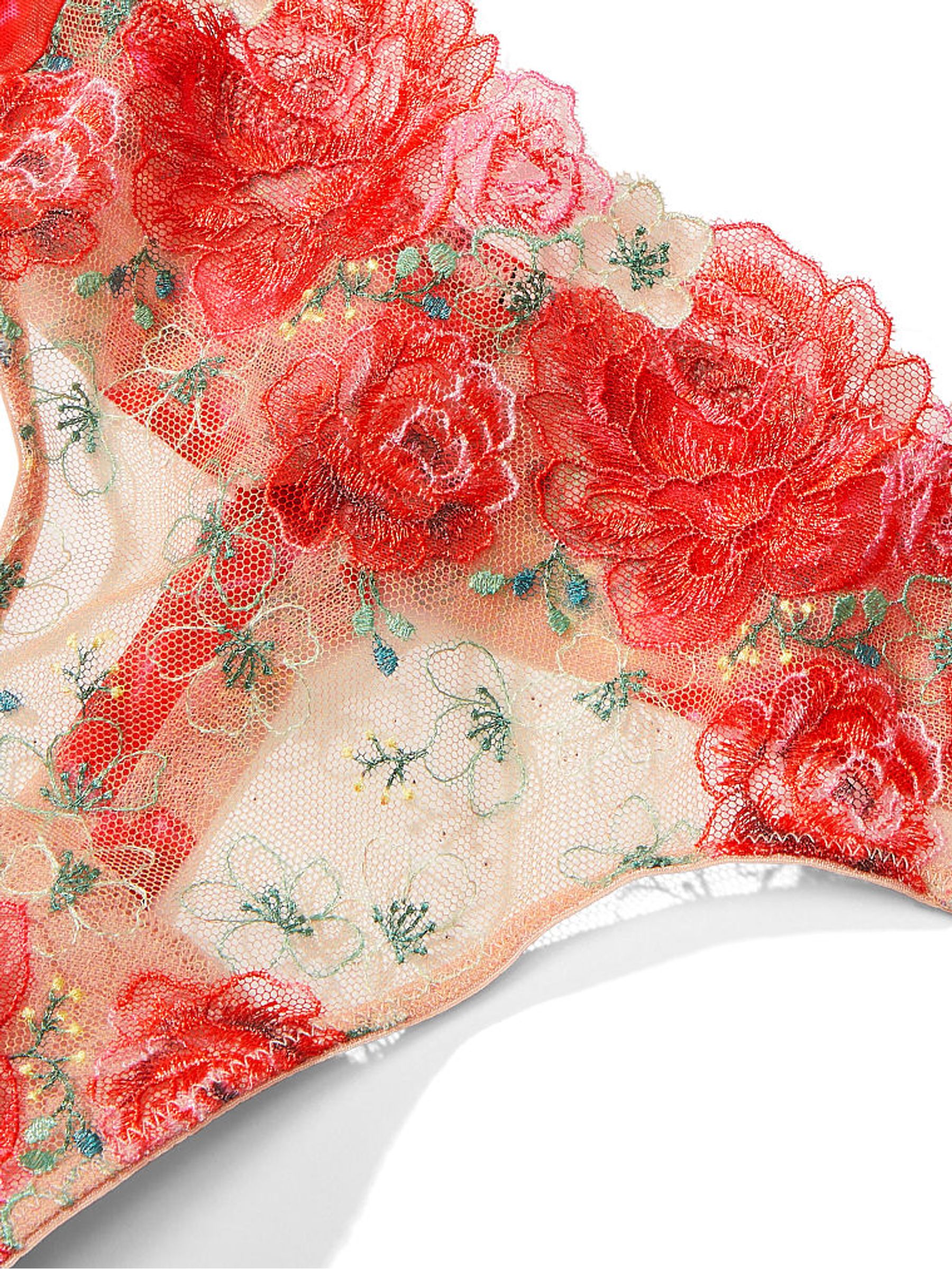 Tomato Red Embroidered Illuminating Blooms Thong Knickers - Image 4 of 4