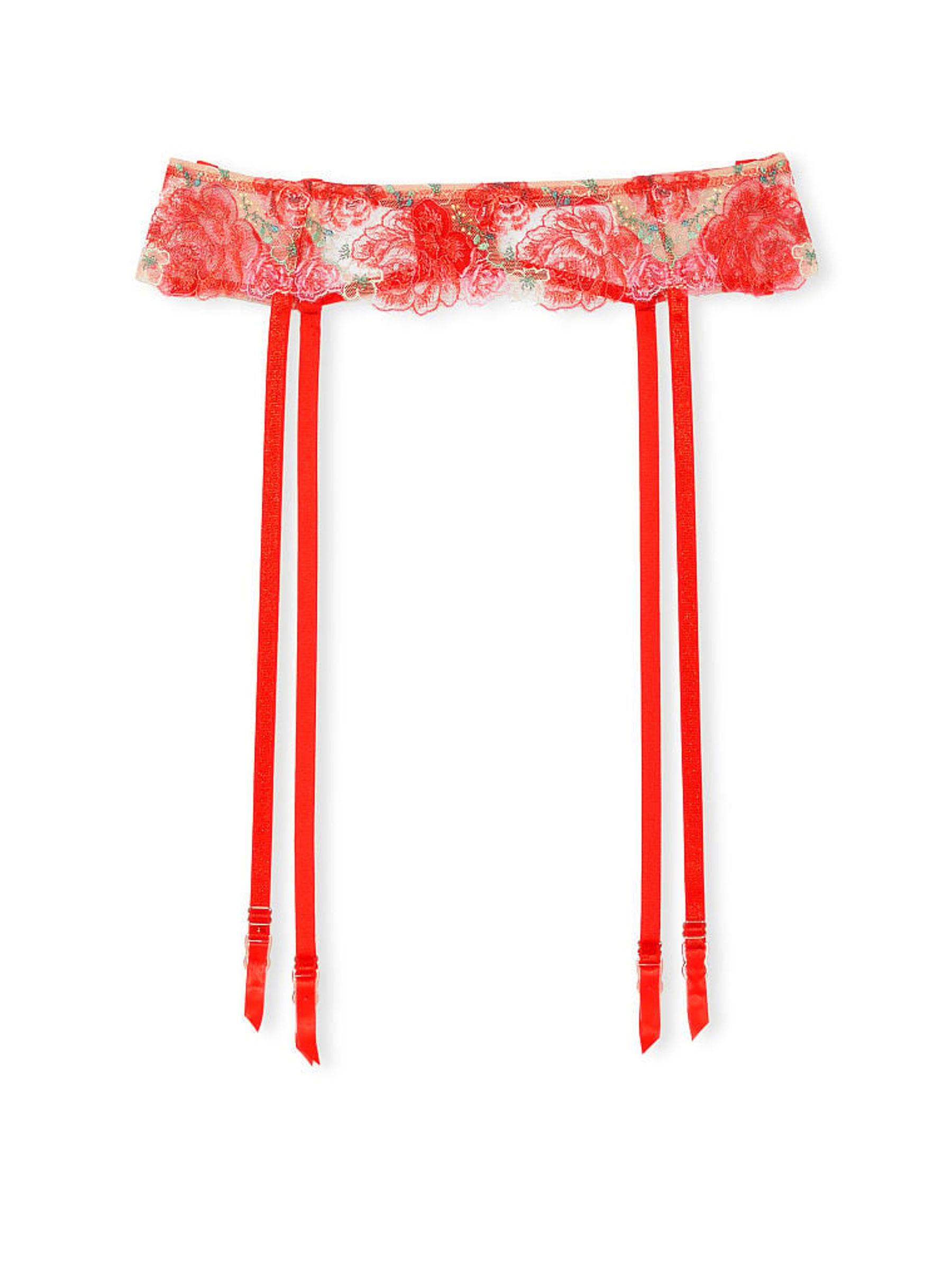 Tomato Red Embroidered Illuminating Blooms Garter - Image 2 of 2