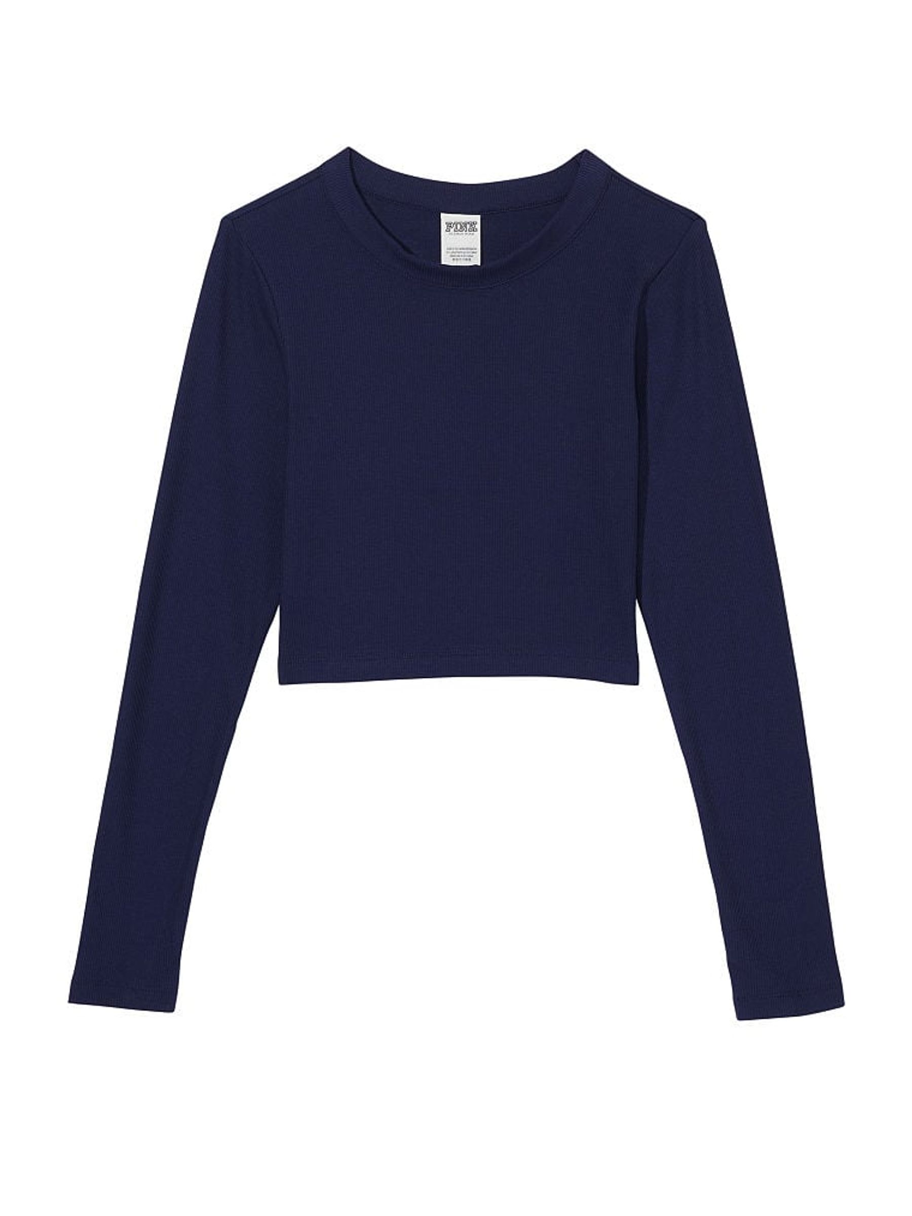 Midnight Navy Blue Long Sleeve Ribbed Crop Top - Image 4 of 4