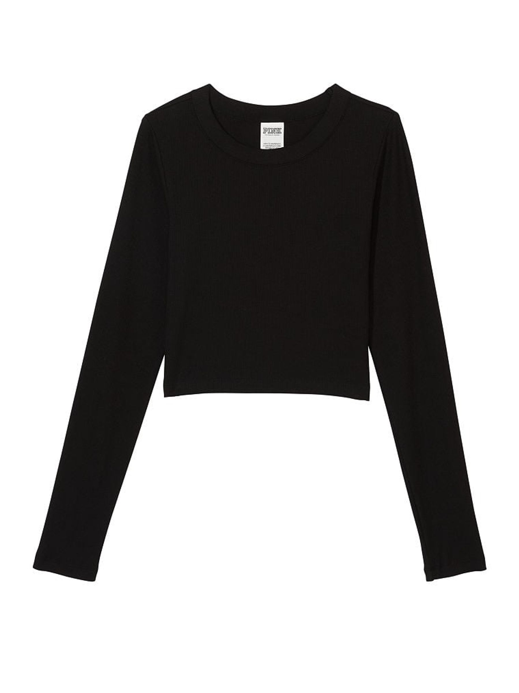 Pure Black Long Sleeve Ribbed Crop Top - Image 3 of 3