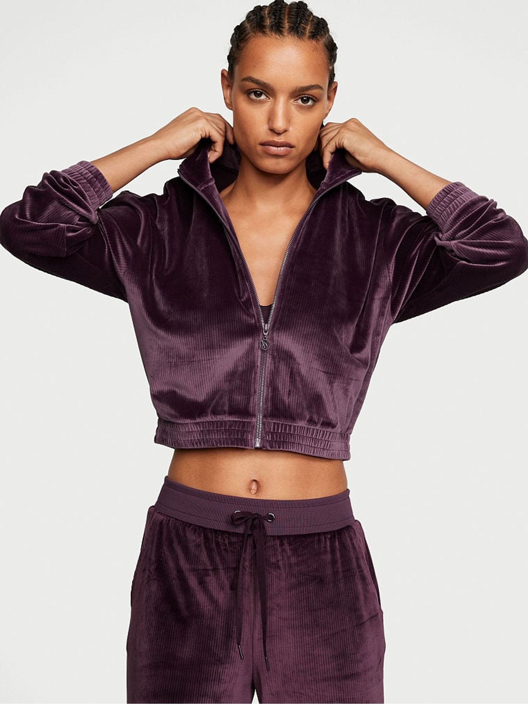 Winter Wine Purple Rib Velour Hoodie - Image 1 of 3
