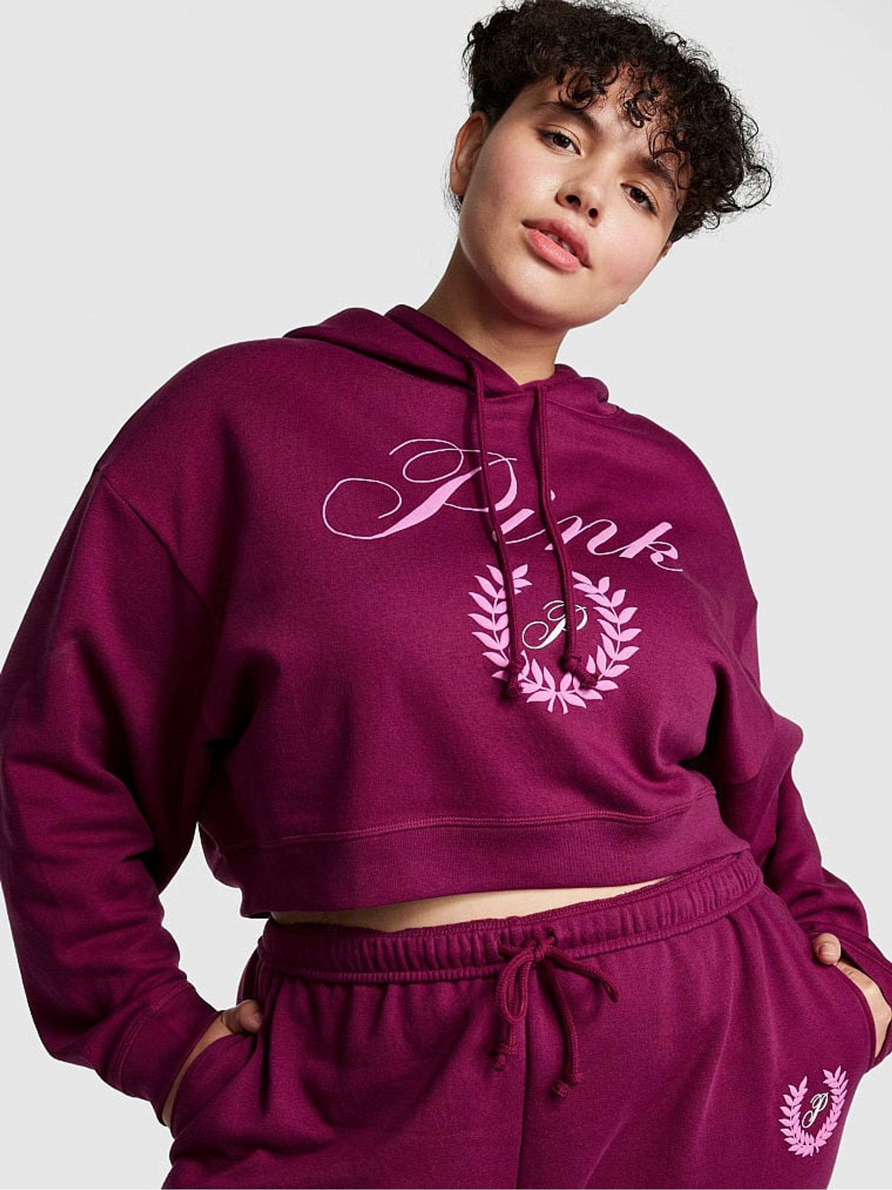 Vivid Magenta Pink Fleece Cropped Hoodie - Image 1 of 3