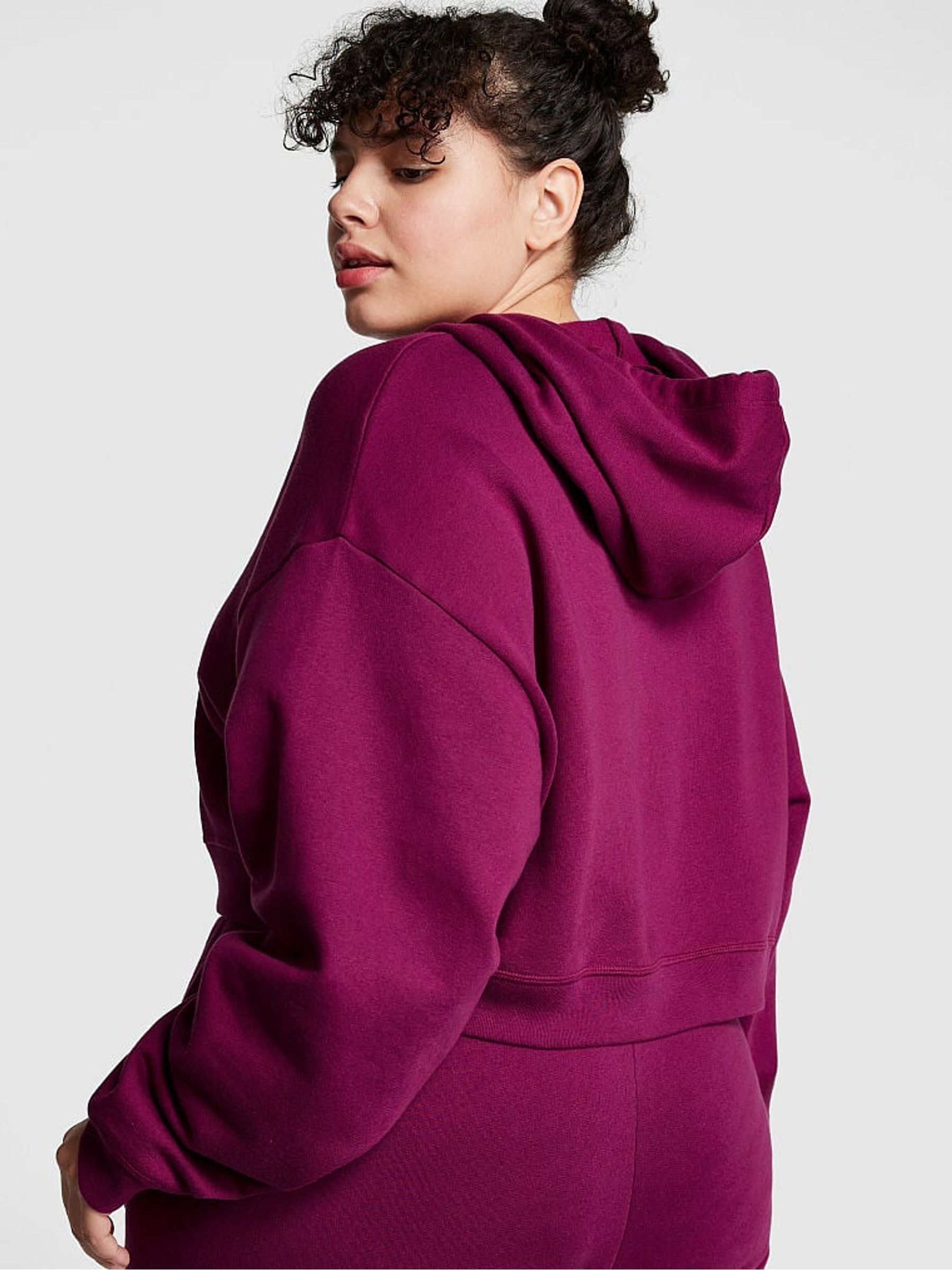 Vivid Magenta Pink Fleece Cropped Hoodie - Image 2 of 3